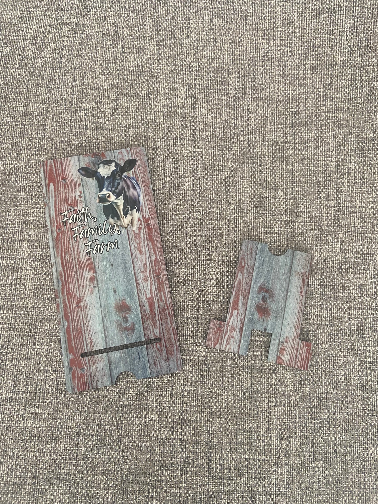 Mobile Phone Stand MDF - Cow- Faith, Family, Farm