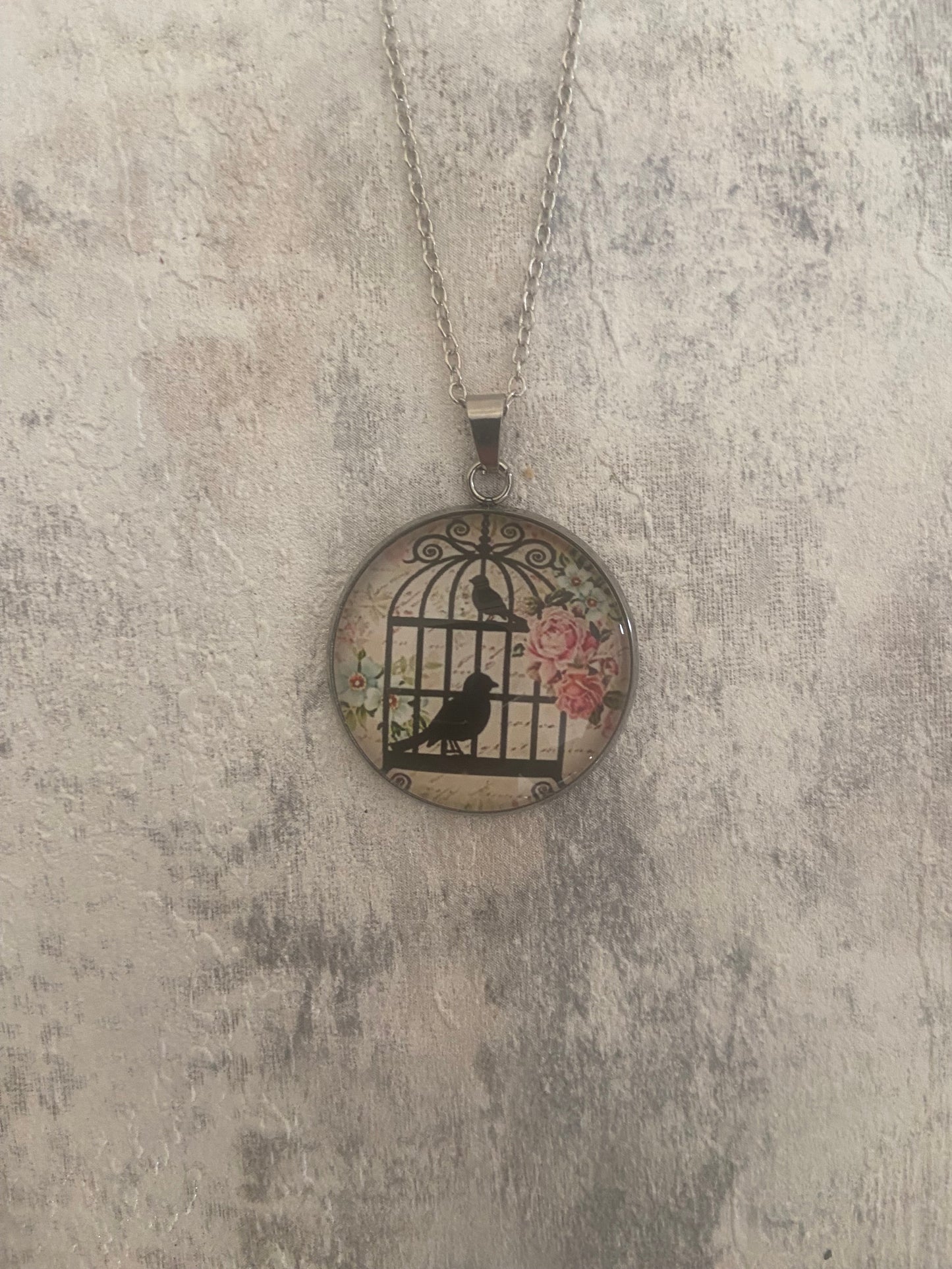 Bird Cage Silohette 2.5cm Pendant Silver Necklace (60cm chain) 10 variations