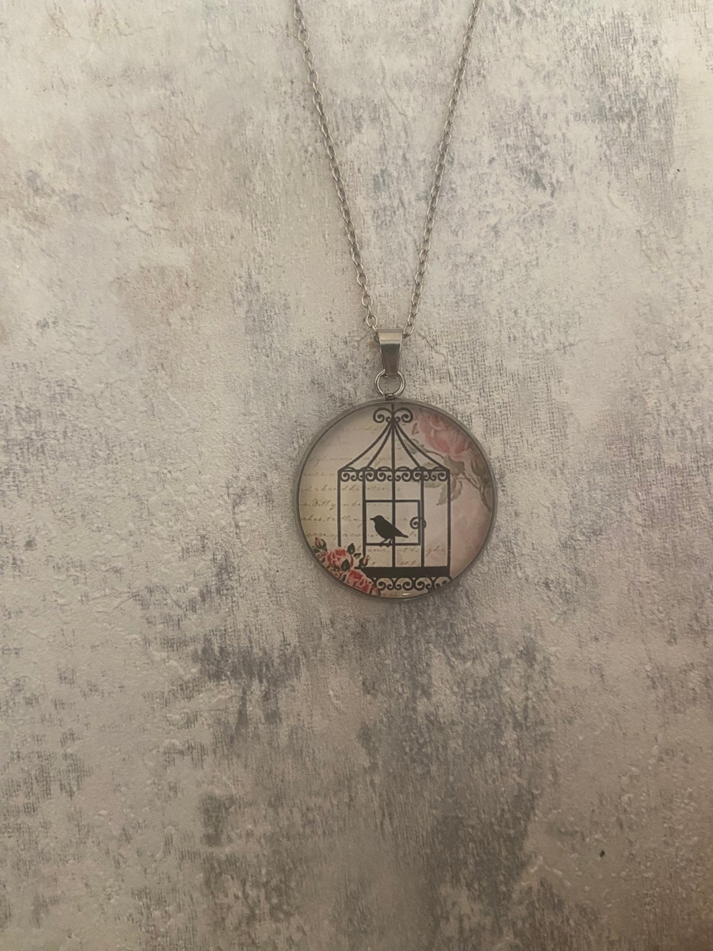 Bird Cage Silohette 2.5cm Pendant Silver Necklace (60cm chain) 10 variations