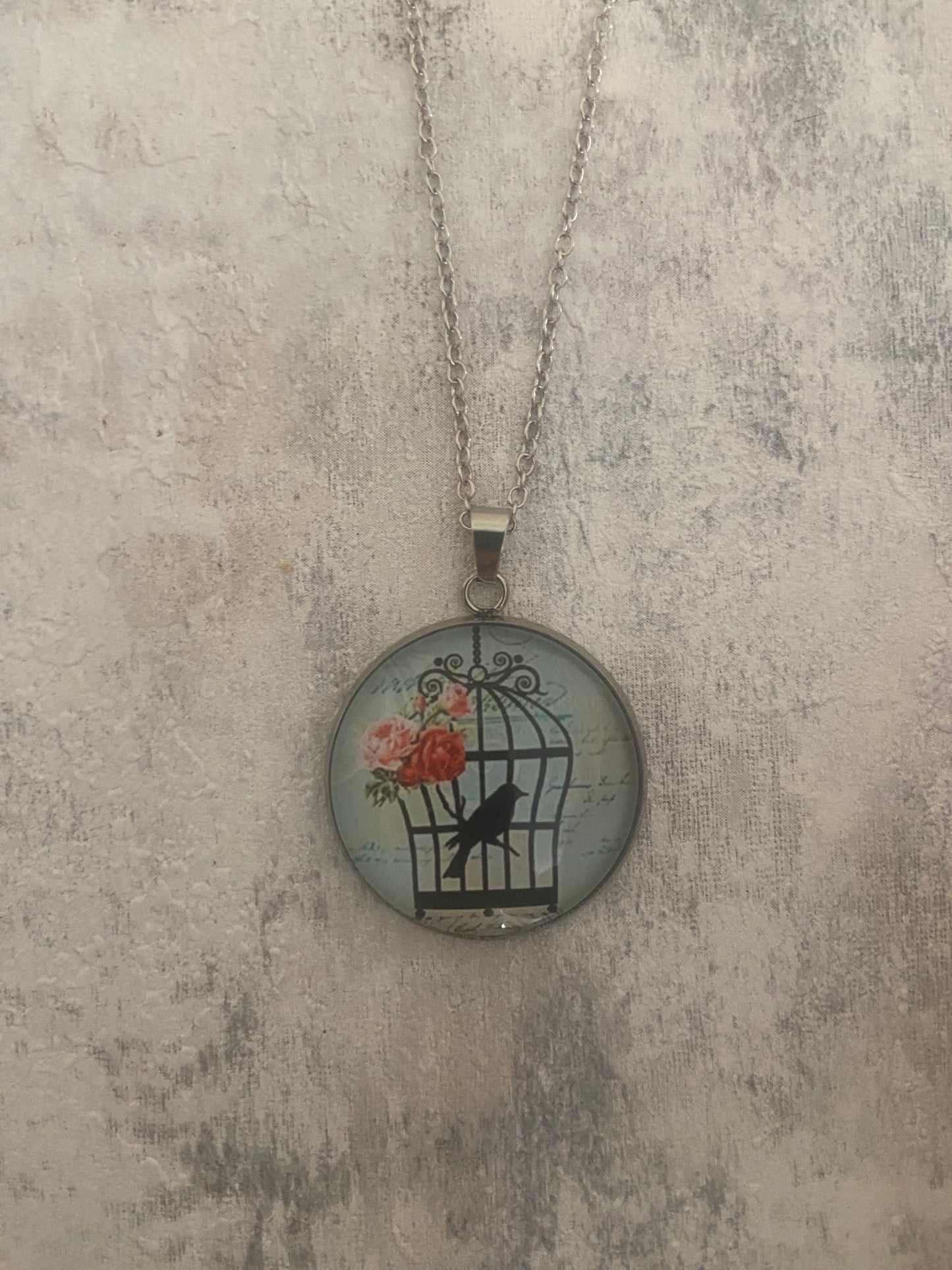 Bird Cage Silohette 2.5cm Pendant Silver Necklace (60cm chain) 10 variations