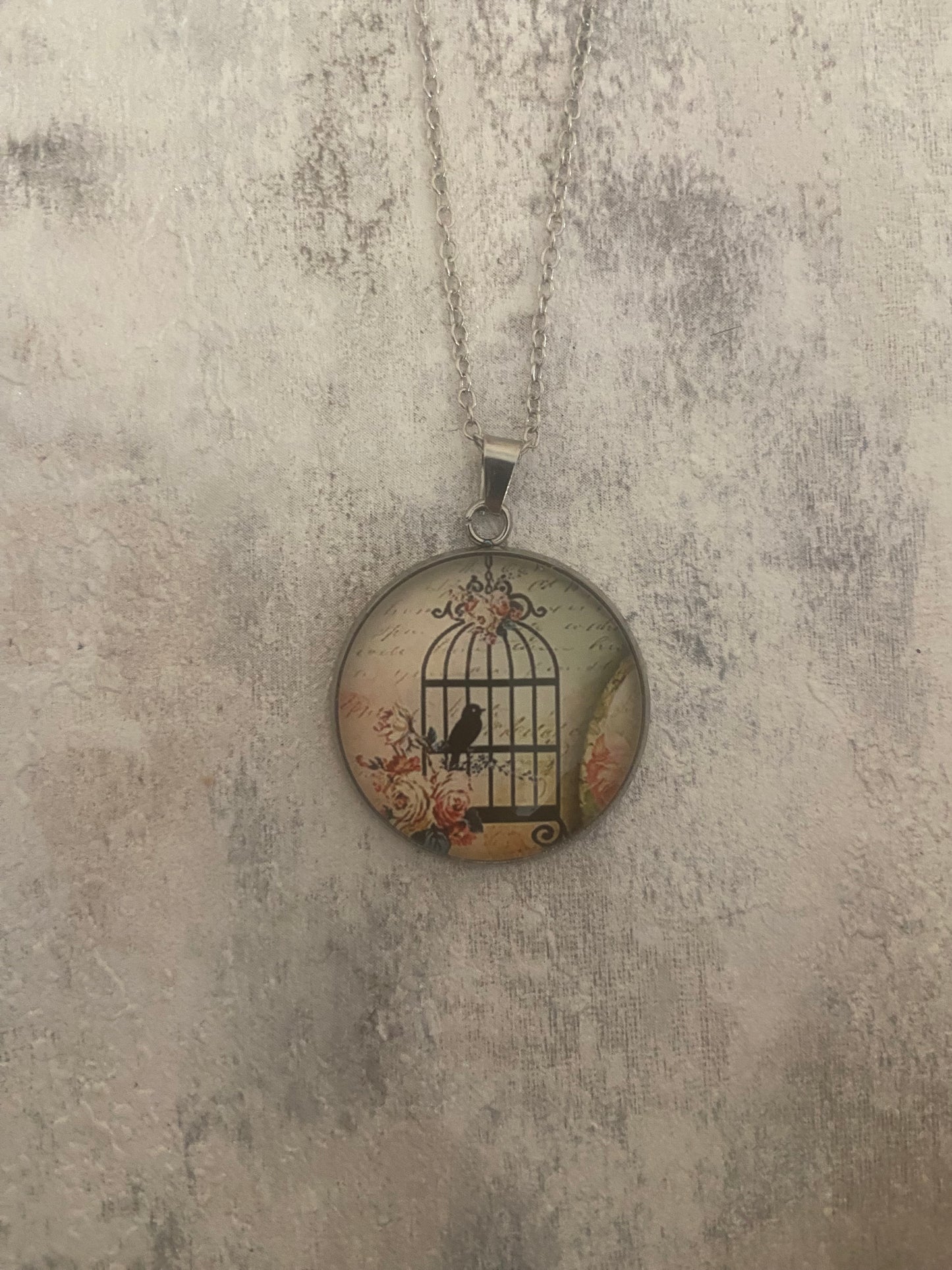 Bird Cage Silohette 2.5cm Pendant Silver Necklace (60cm chain) 10 variations