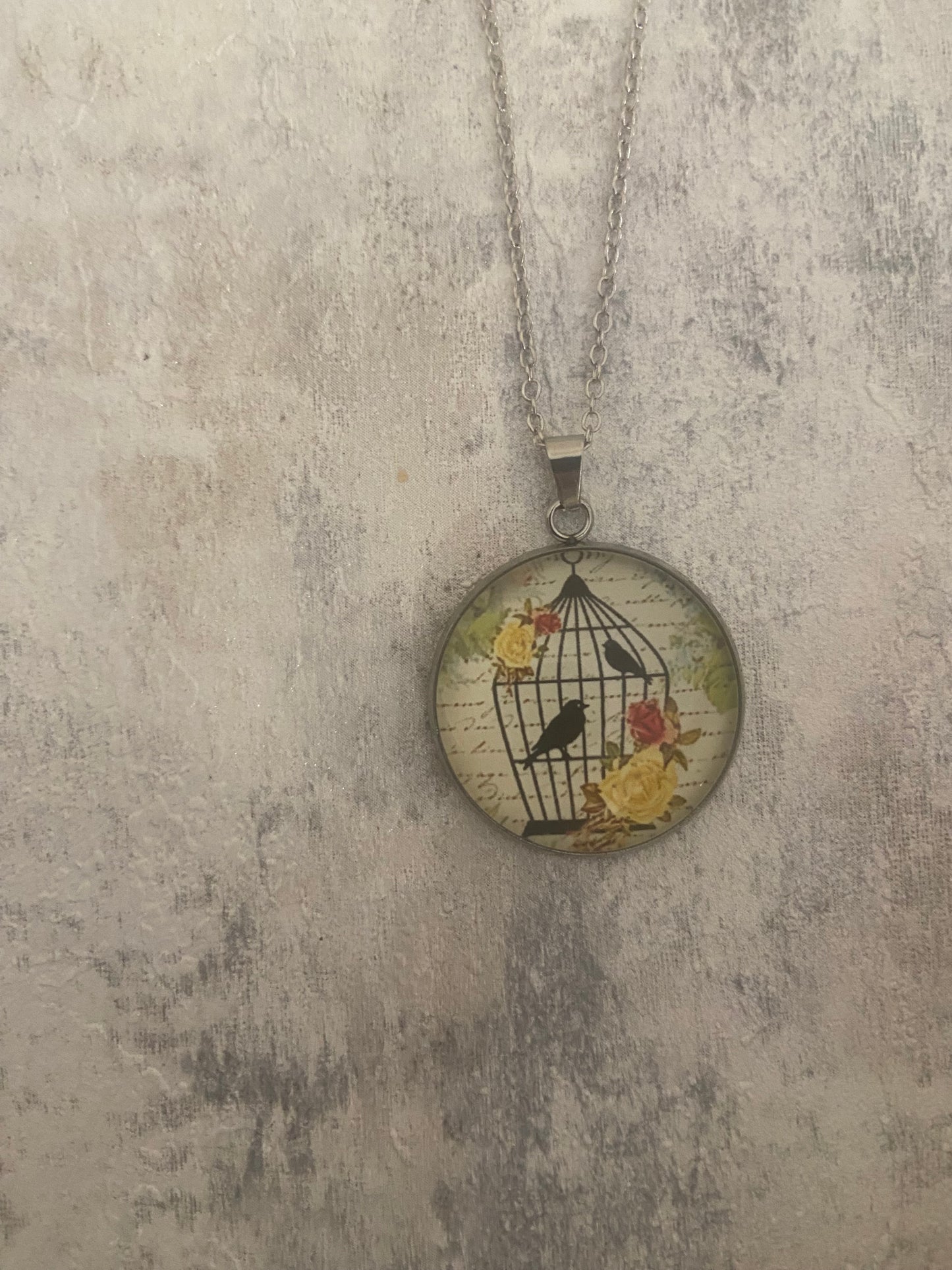 Bird Cage Silohette 2.5cm Pendant Silver Necklace (60cm chain) 10 variations