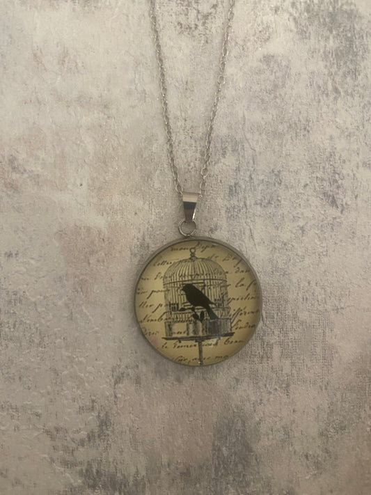 Bird Cage Silohette 2.5cm Pendant Silver Necklace (60cm chain) 10 variations