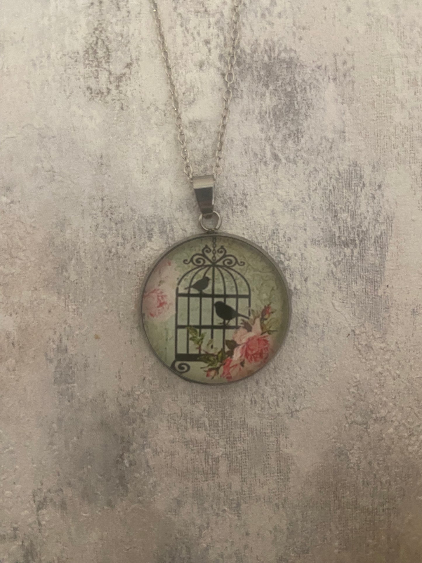 Bird Cage Silohette 2.5cm Pendant Silver Necklace (60cm chain) 10 variations