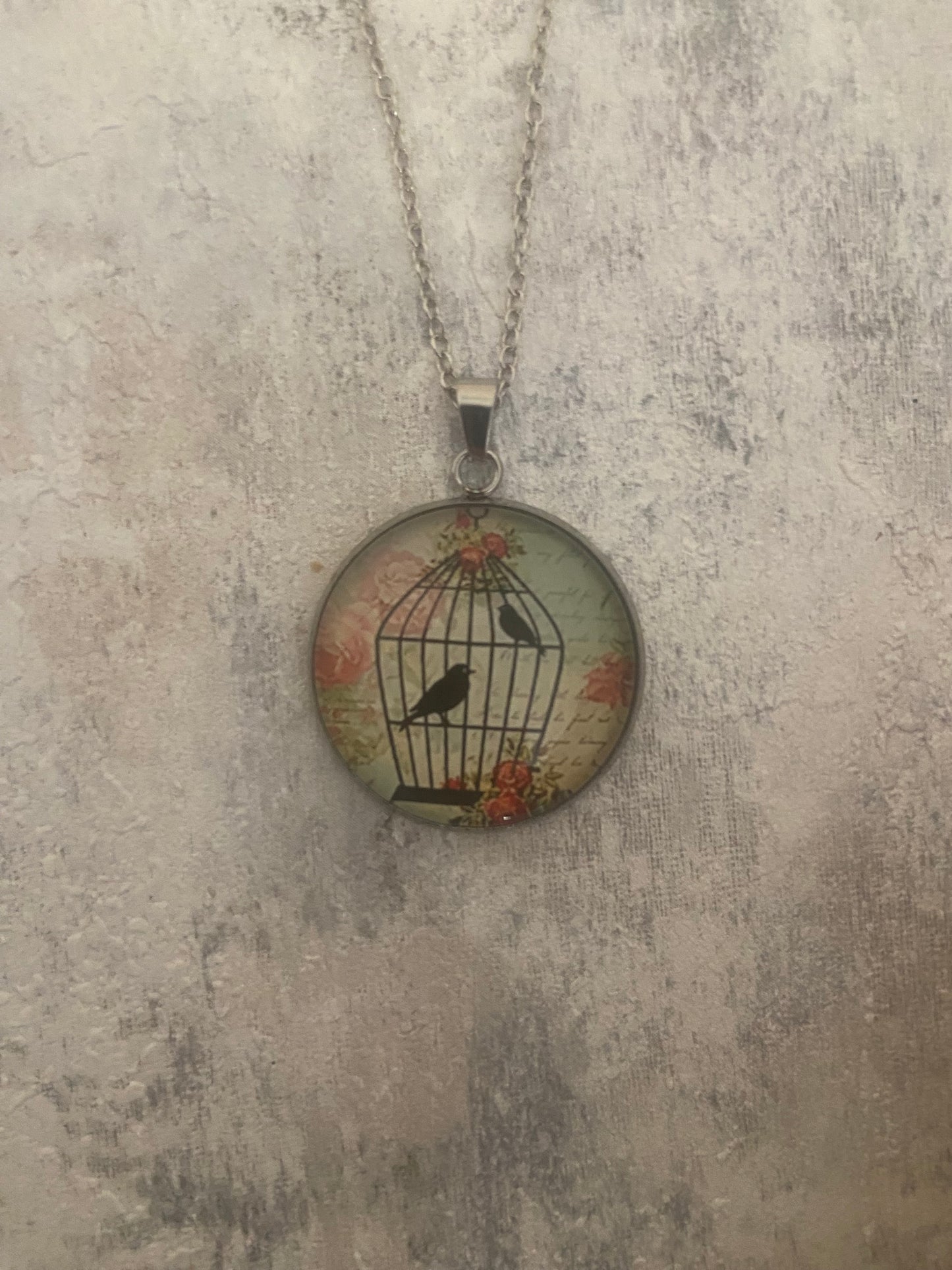 Bird Cage Silohette 2.5cm Pendant Silver Necklace (60cm chain) 10 variations