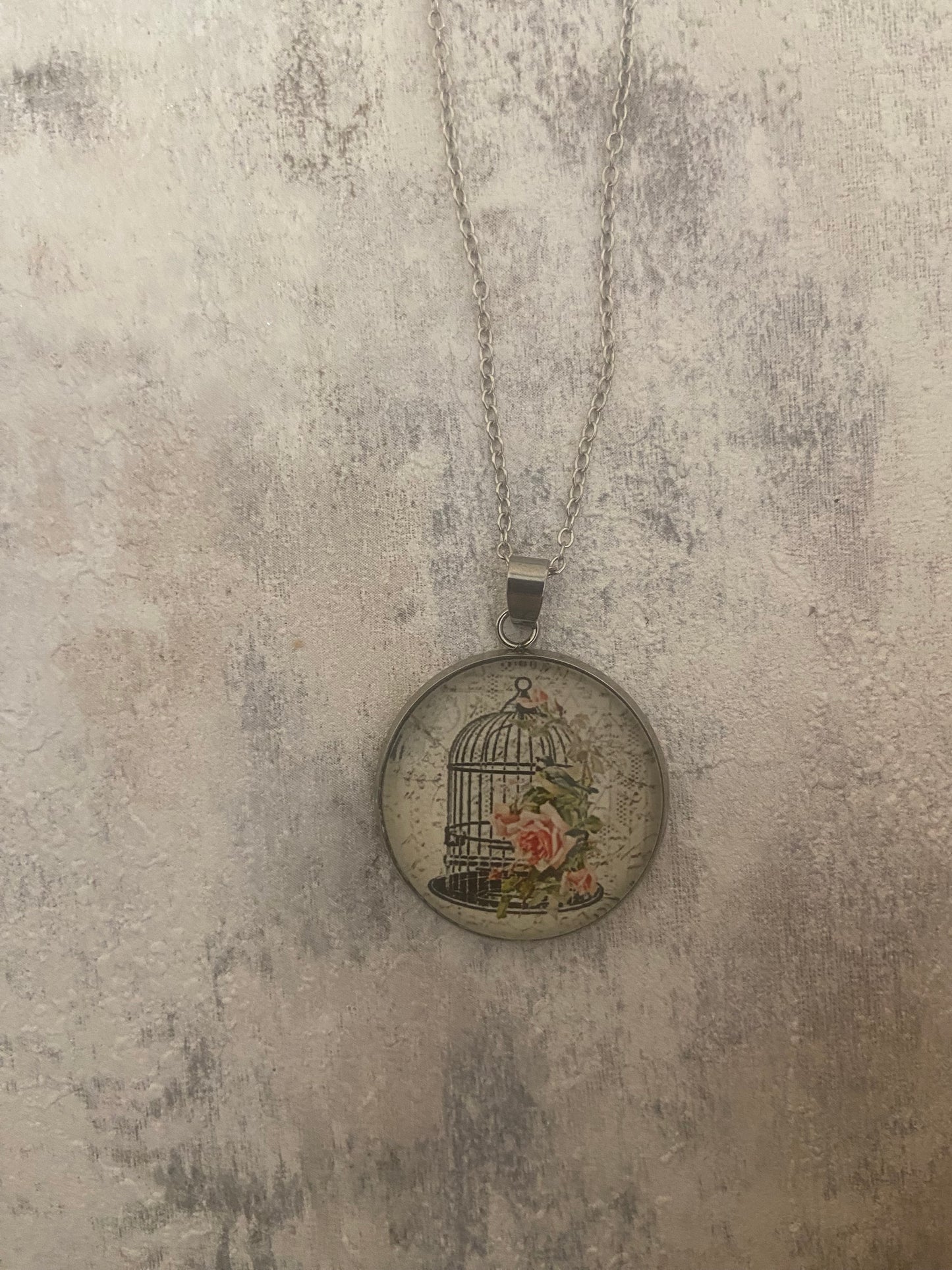 Bird Cage Silohette 2.5cm Pendant Silver Necklace (60cm chain) 10 variations