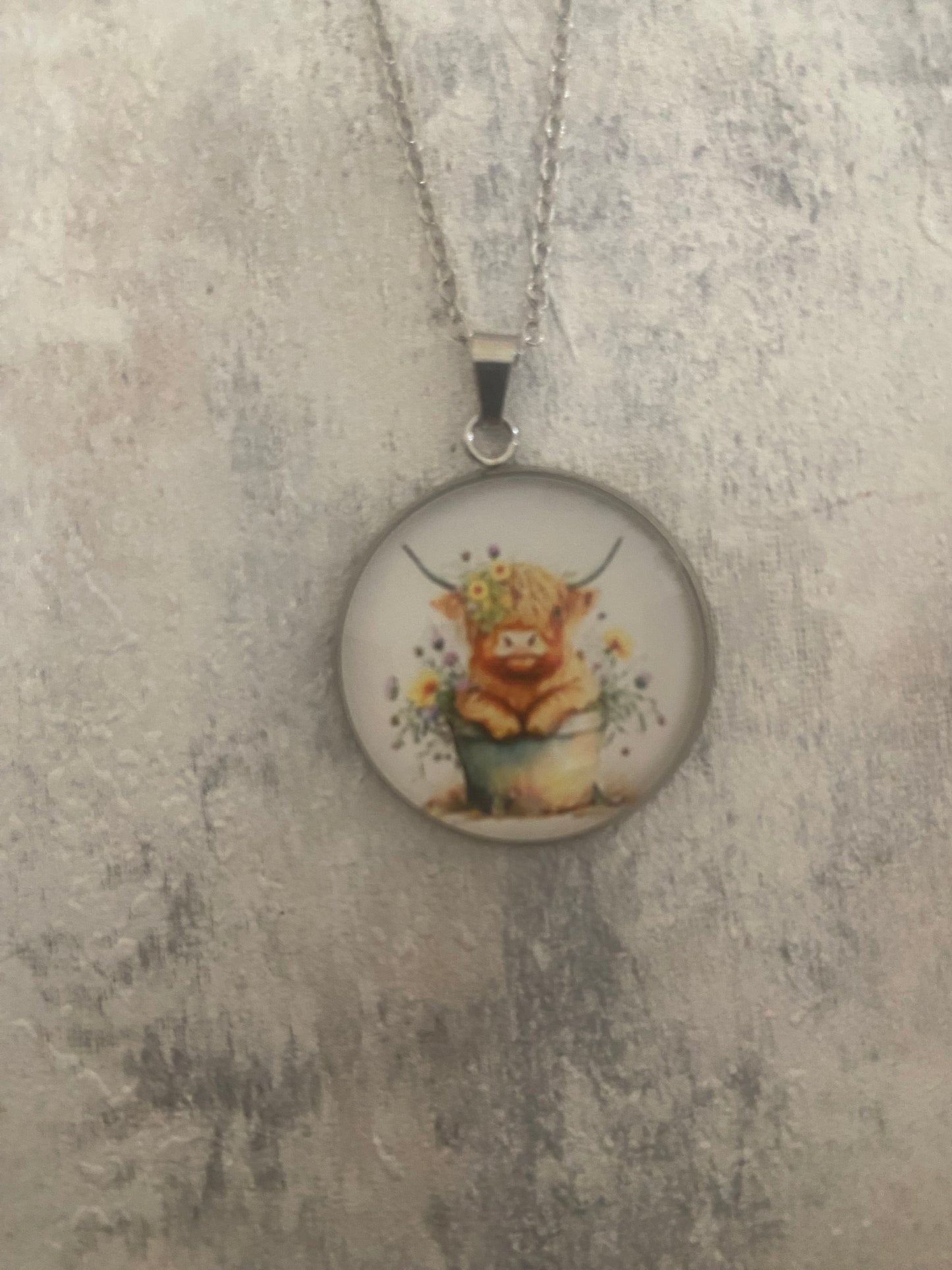 Cow 2.5cm Pendant Silver Necklace (60cm chain) 4 variations