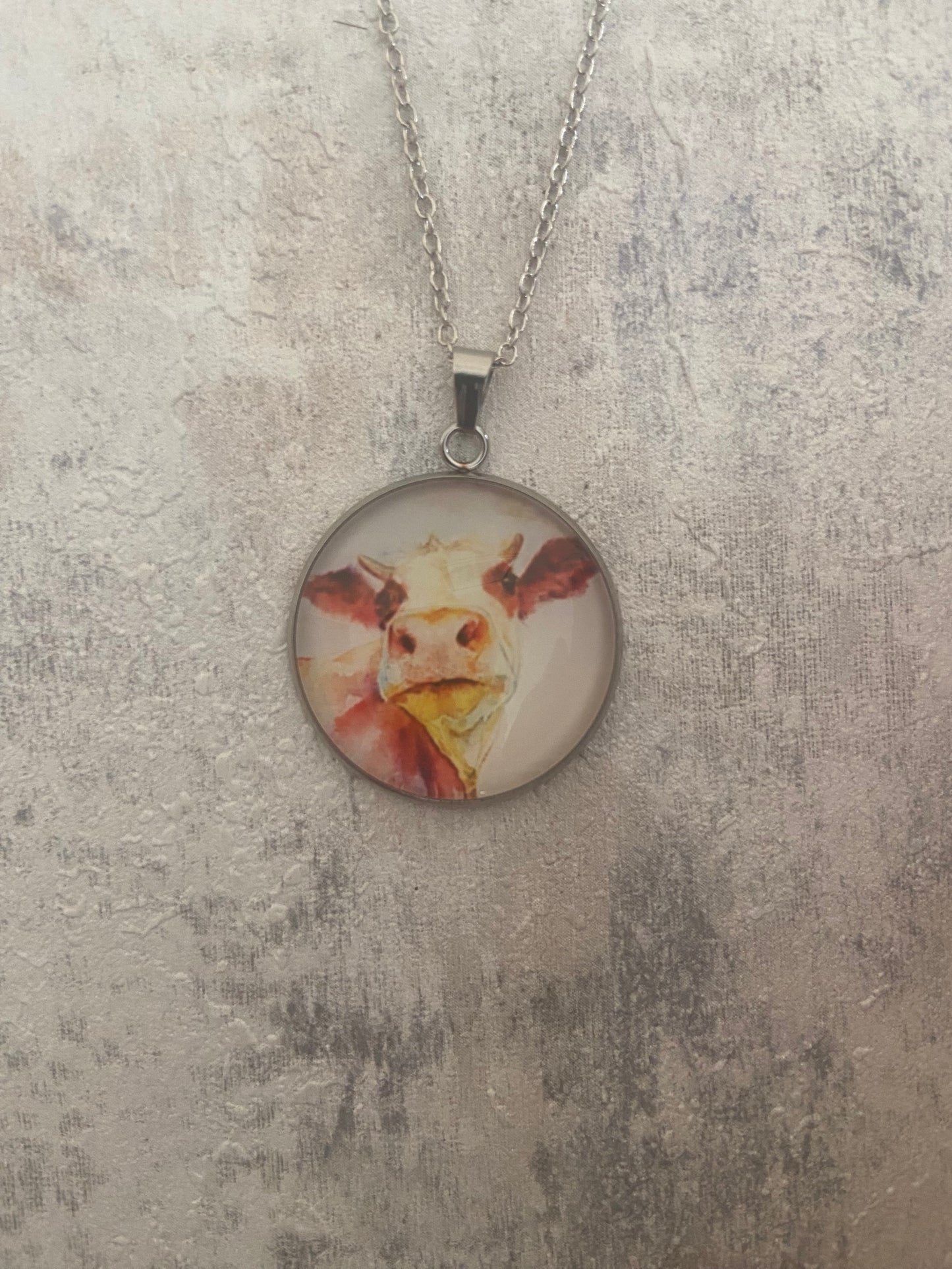 Cow 2.5cm Pendant Silver Necklace (60cm chain) 4 variations