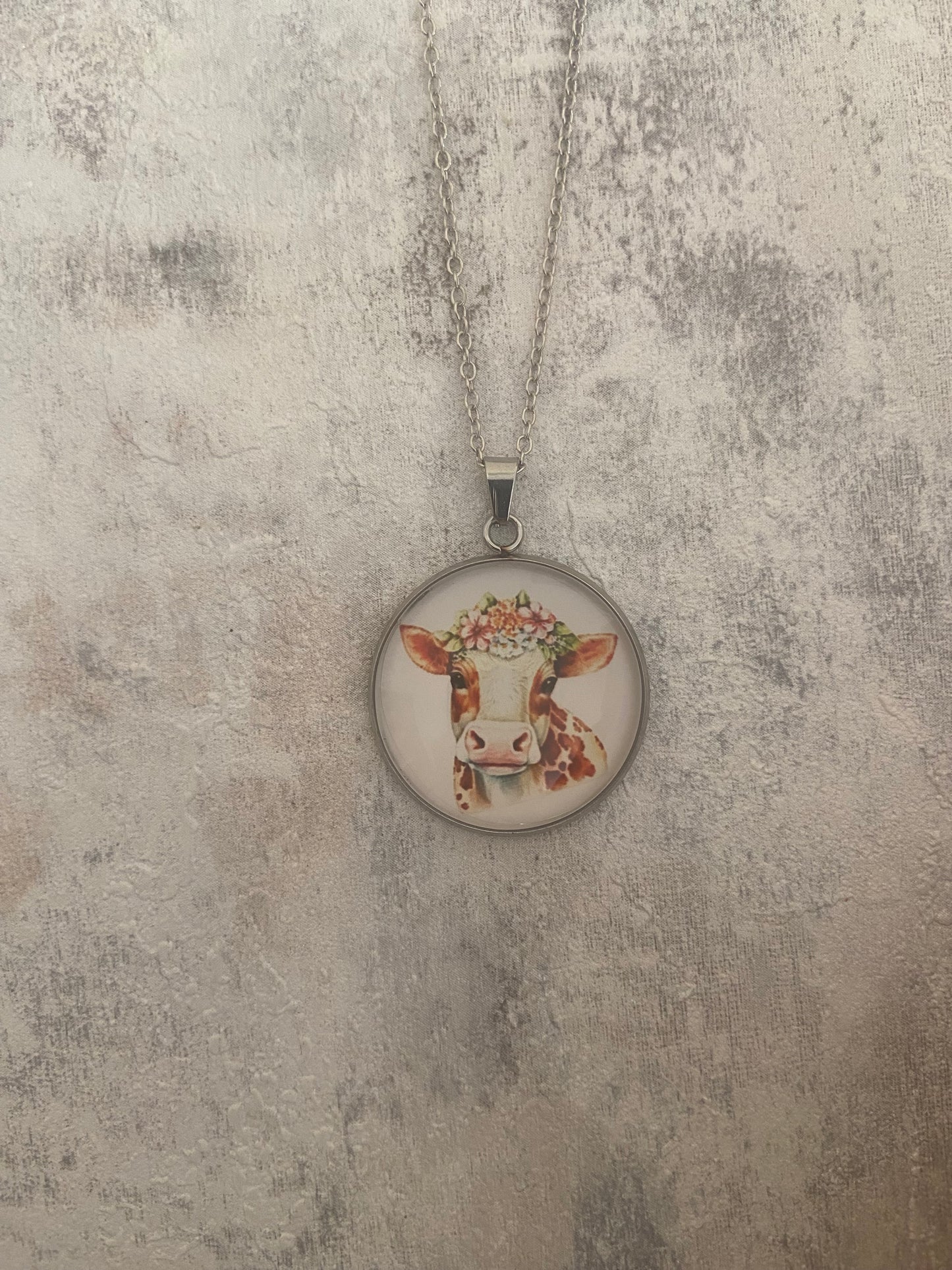 Cow 2.5cm Pendant Silver Necklace (60cm chain) 4 variations
