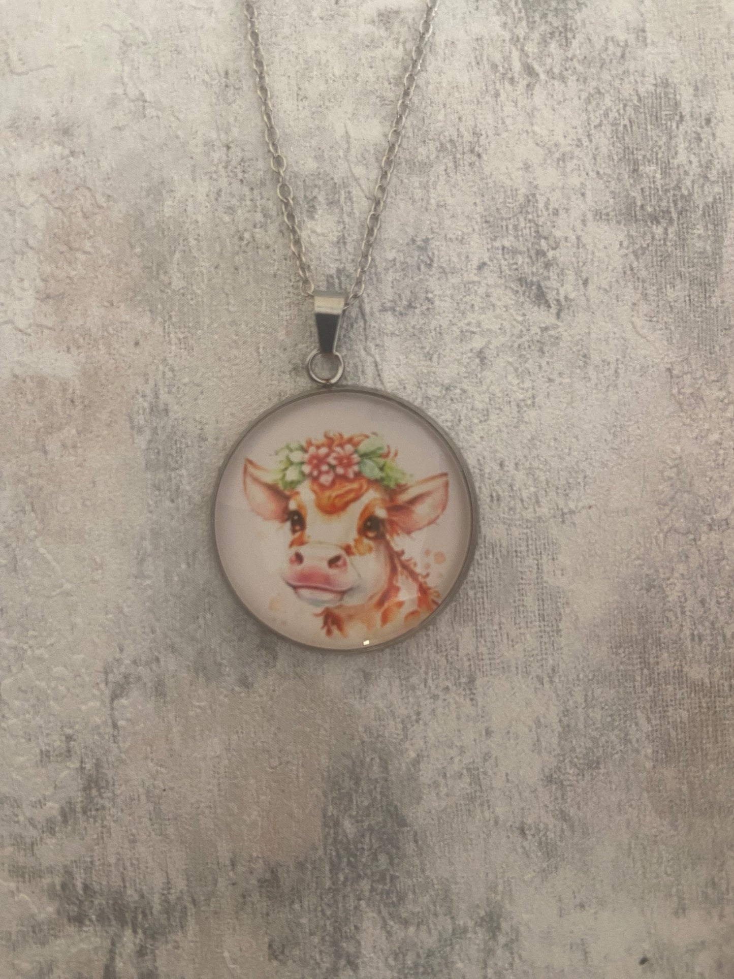 Cow 2.5cm Pendant Silver Necklace (60cm chain) 4 variations