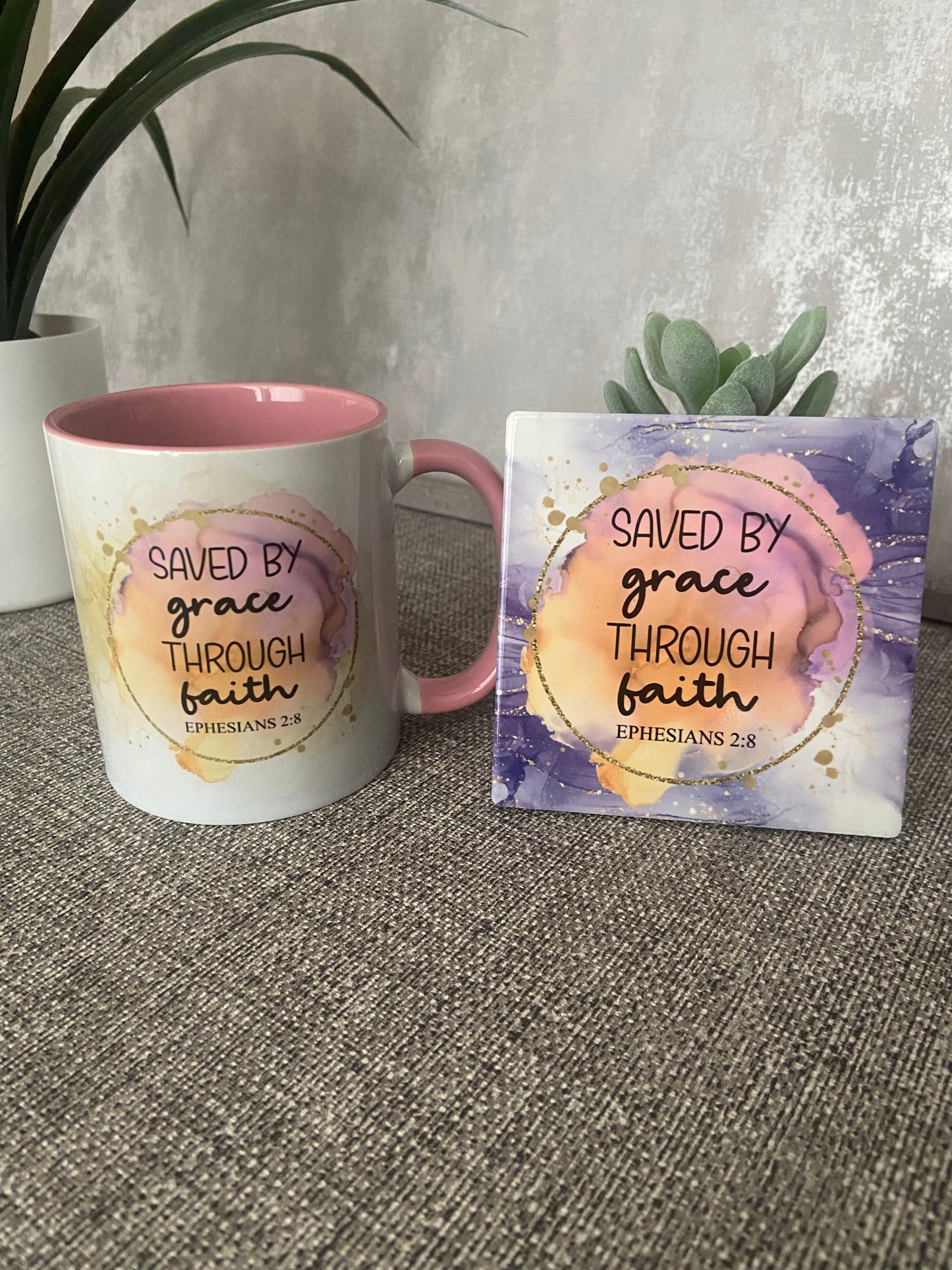 Saved By Grace Through Faith Ephesians 2:8 Mug & Coaster Set