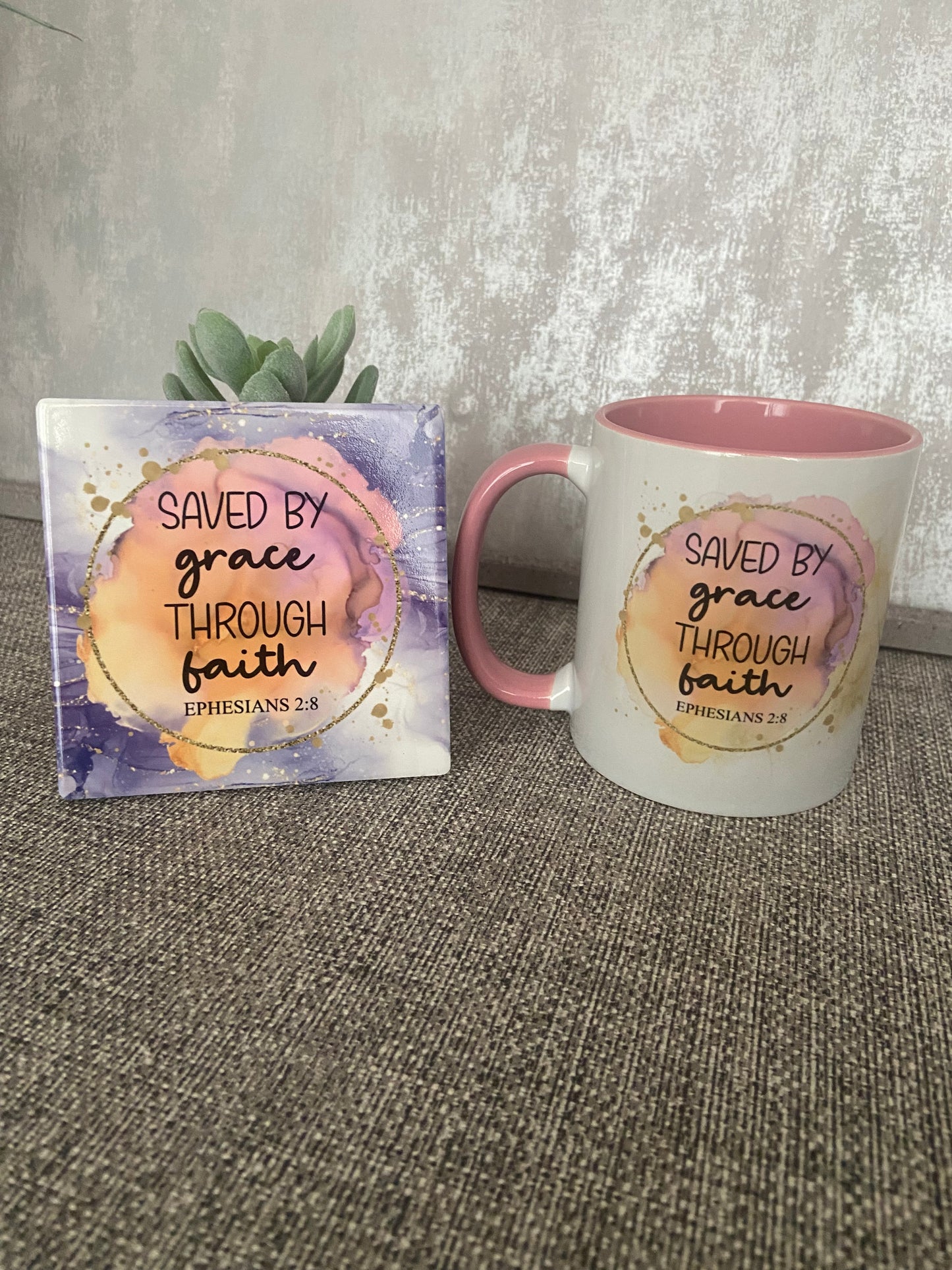 Saved By Grace Through Faith Ephesians 2:8 Mug & Coaster Set
