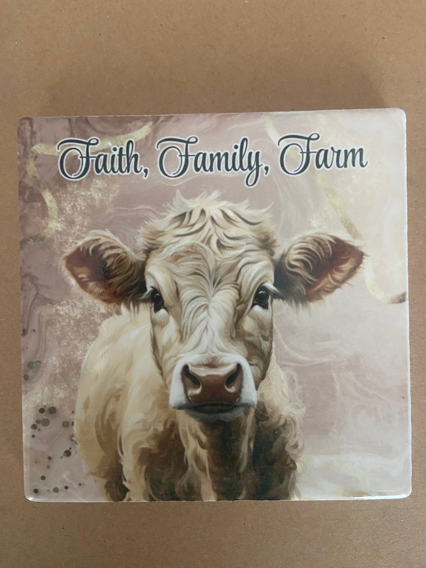 Faith, Family, Farm Cow Single Coaster