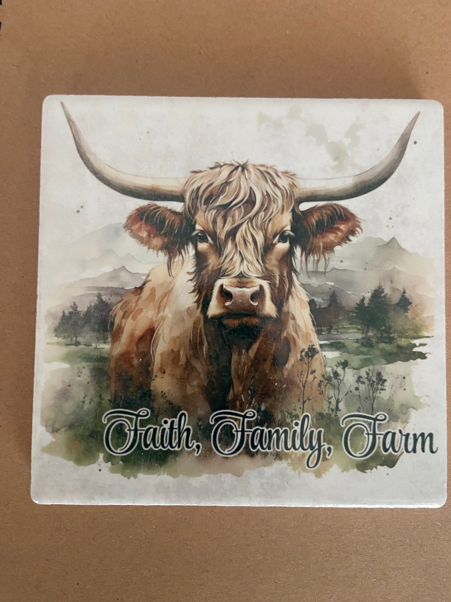 Faith, Family, Farm Highland Cow Mug & Coaster Set