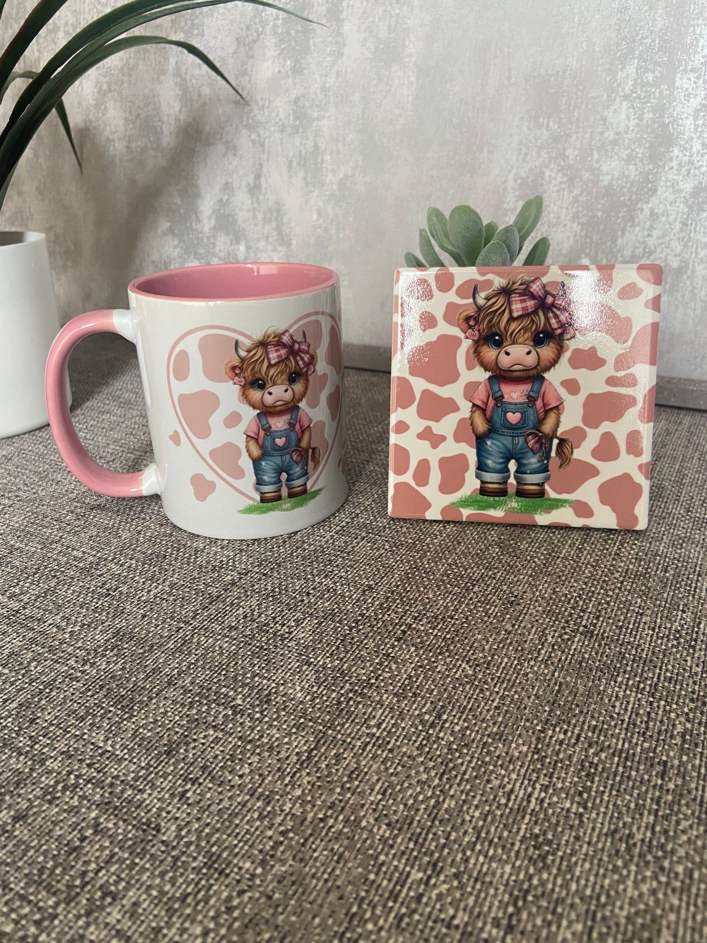 Girly Cow Mug & Coaster Set