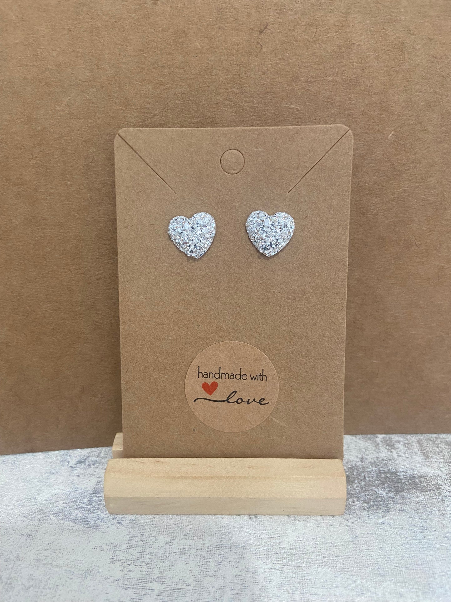 Rhinestone Sparkle Heart Stud Silver Earring