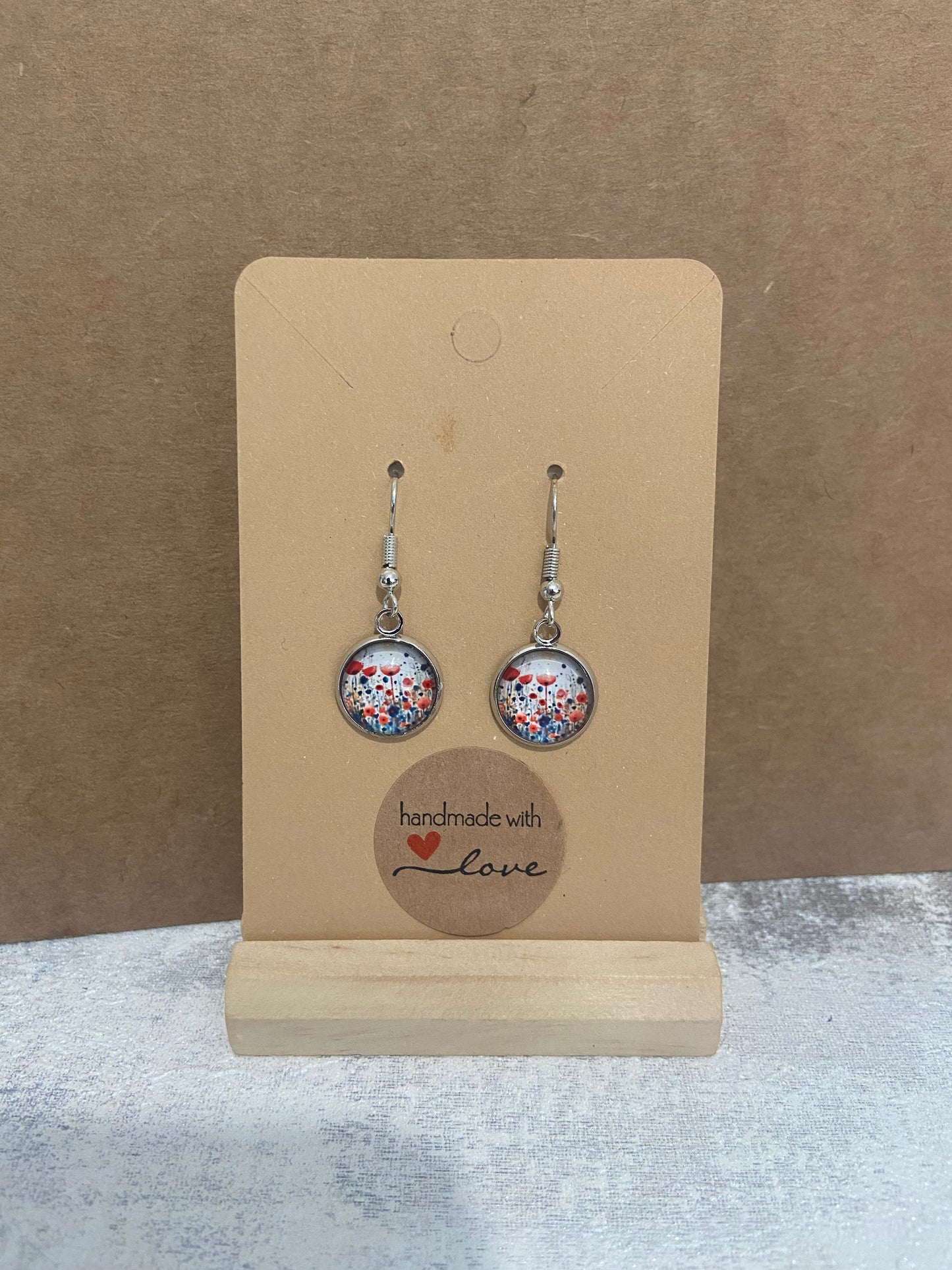 Floral Glass Circle Dangle Silver Earring - Variations