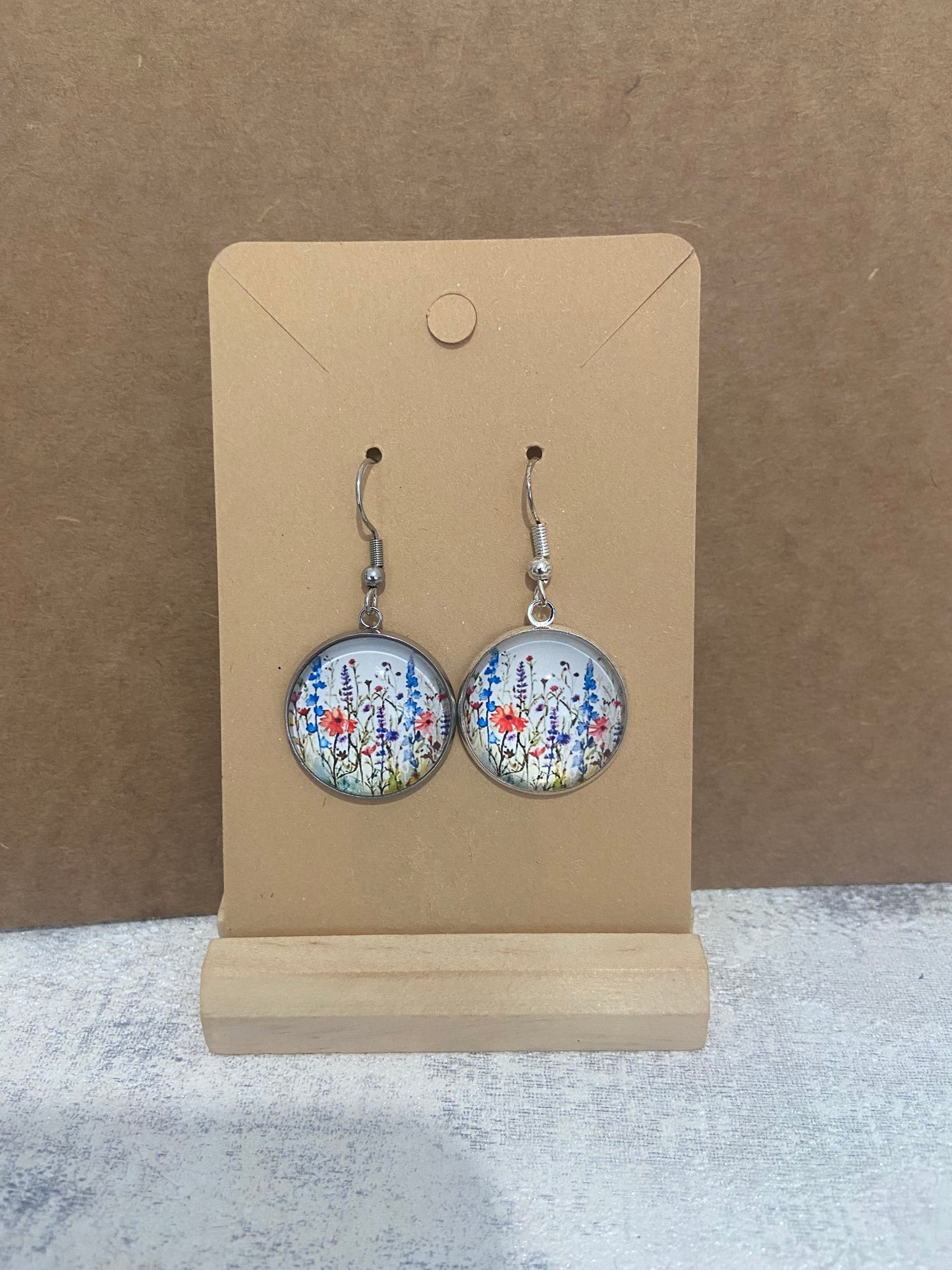 Floral Glass Circle Dangle Silver Earring - Variations