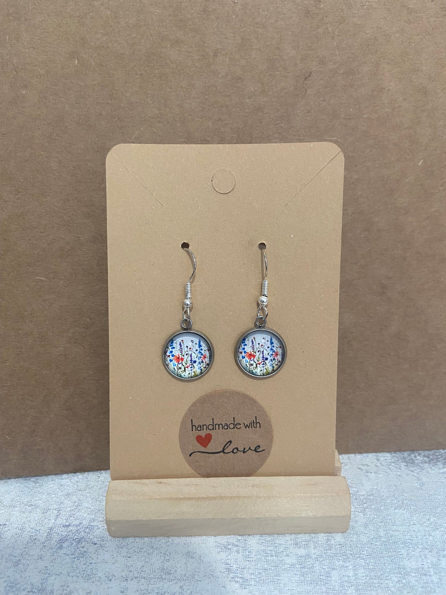 Floral Glass Circle Dangle Silver Earring - Variations