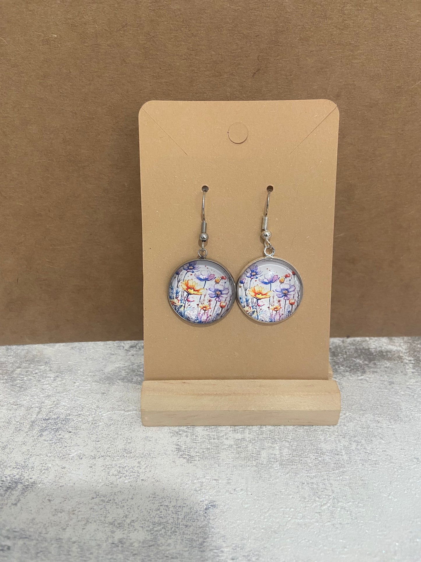 Floral Glass Circle Dangle Silver Earring - Variations