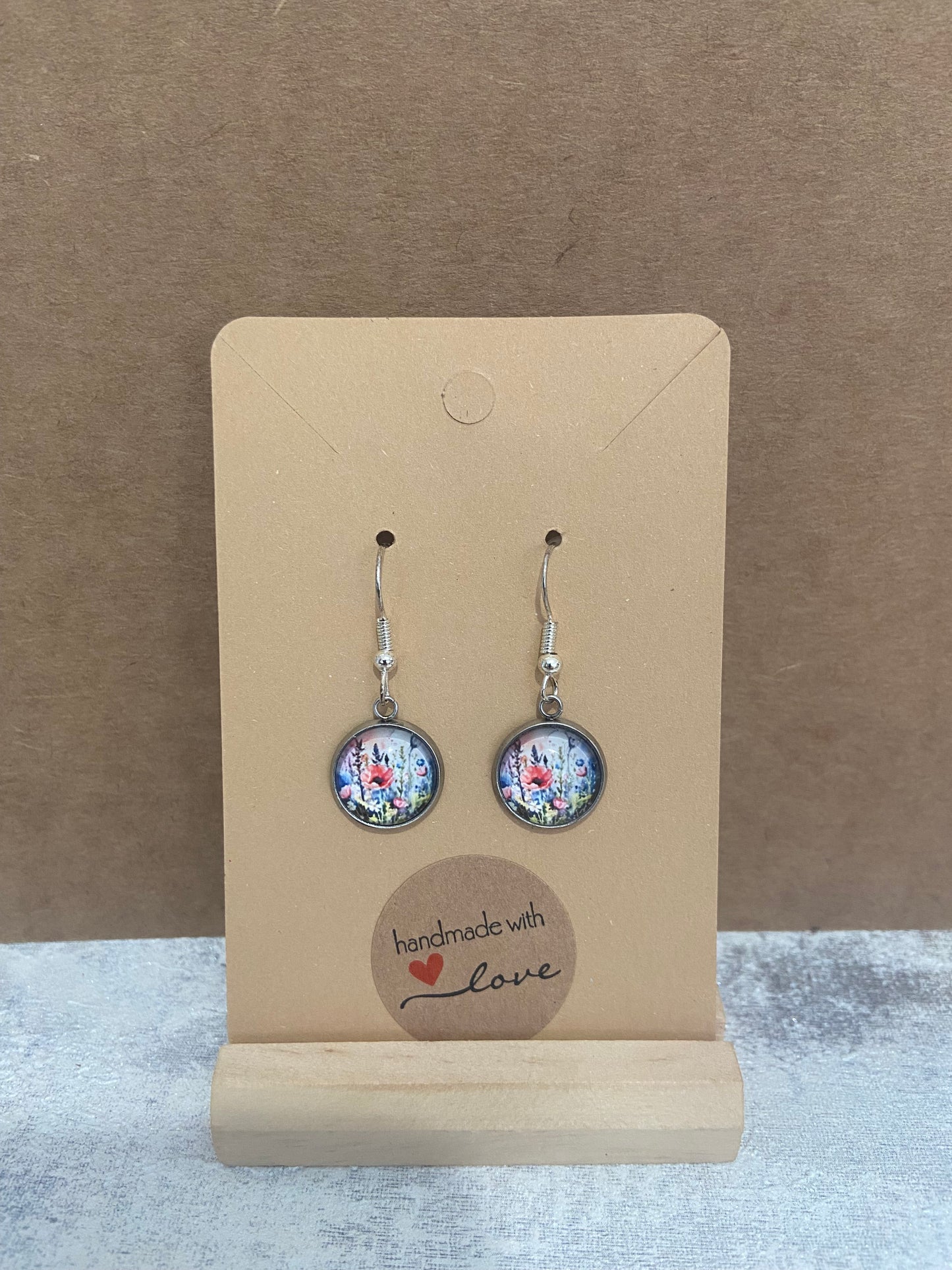 Floral Glass Circle Dangle Silver Earring - Variations