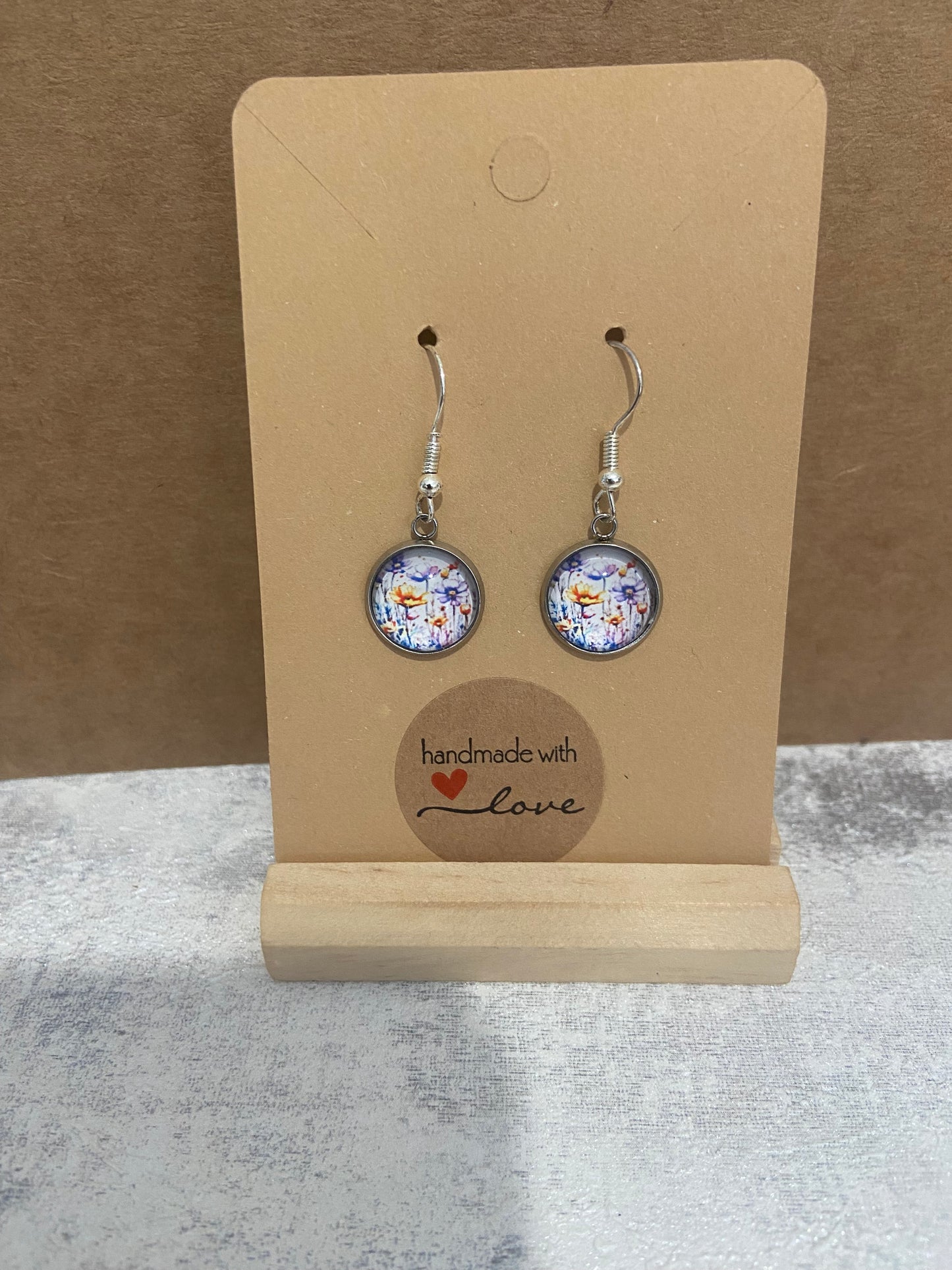 Floral Glass Circle Dangle Silver Earring - Variations