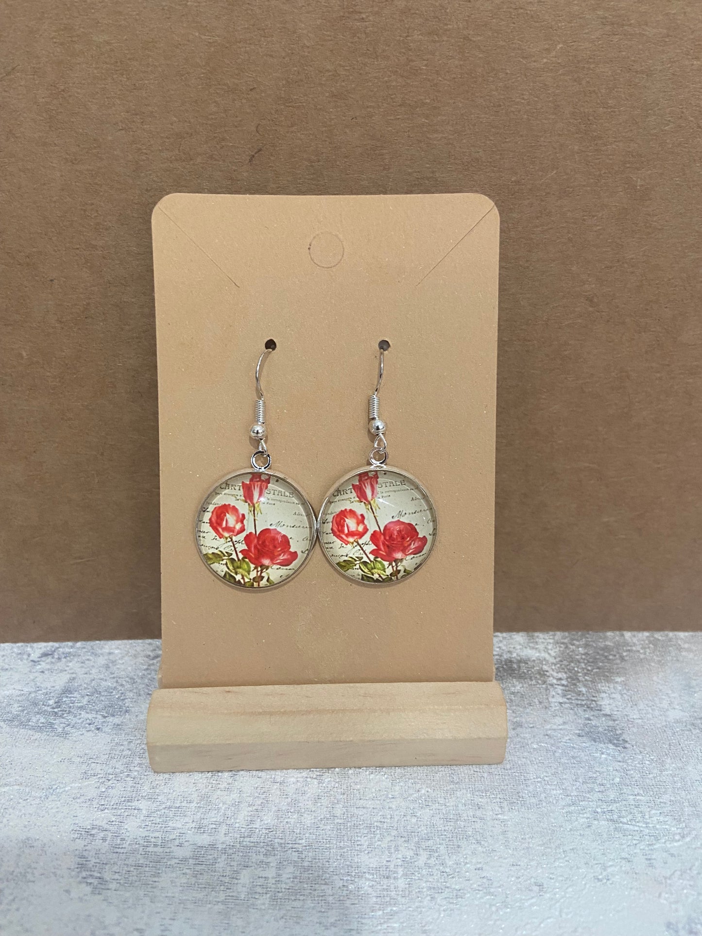 Floral Glass Circle Dangle Silver Earring - Variations