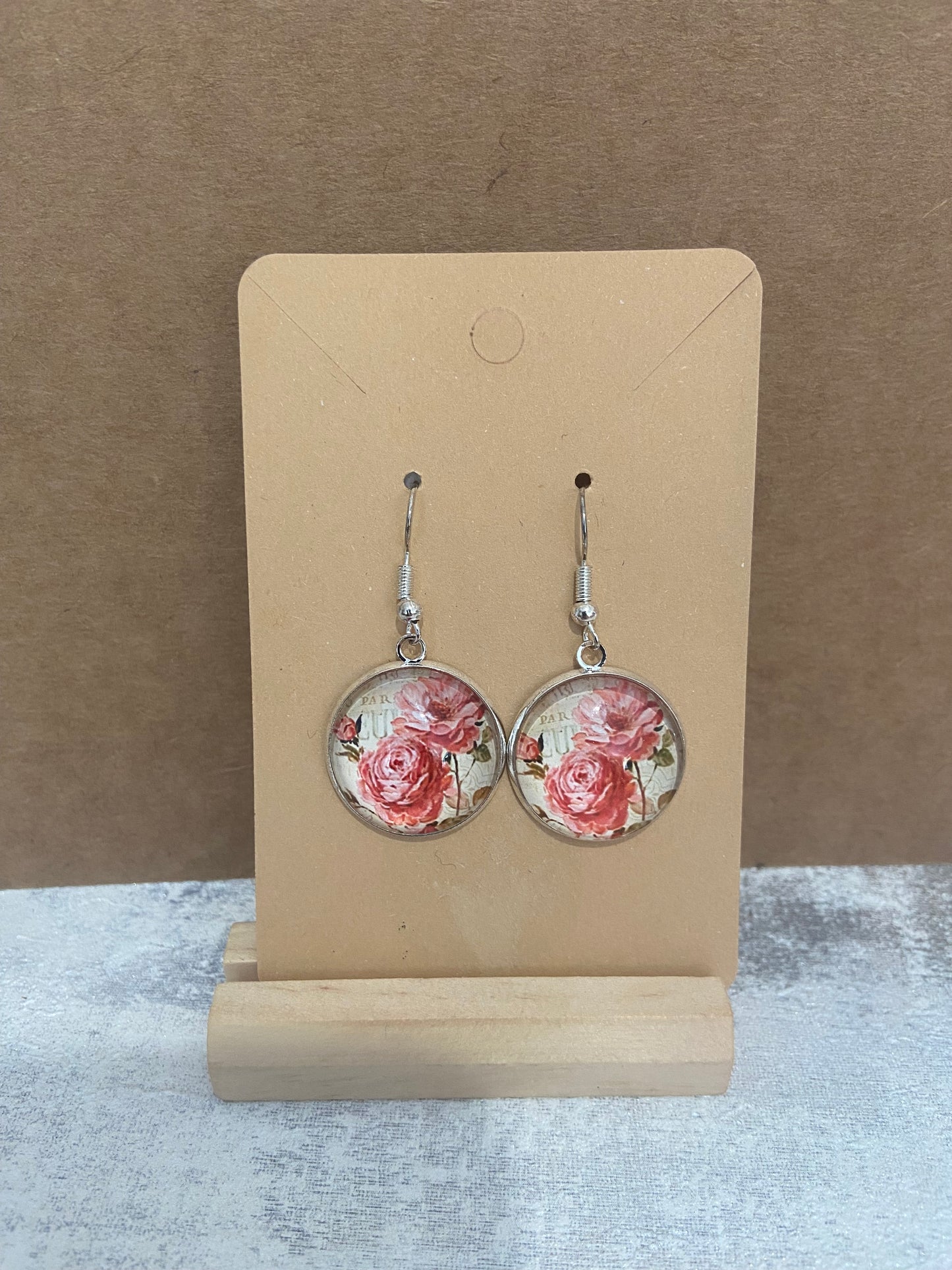 Floral Glass Circle Dangle Silver Earring - Variations