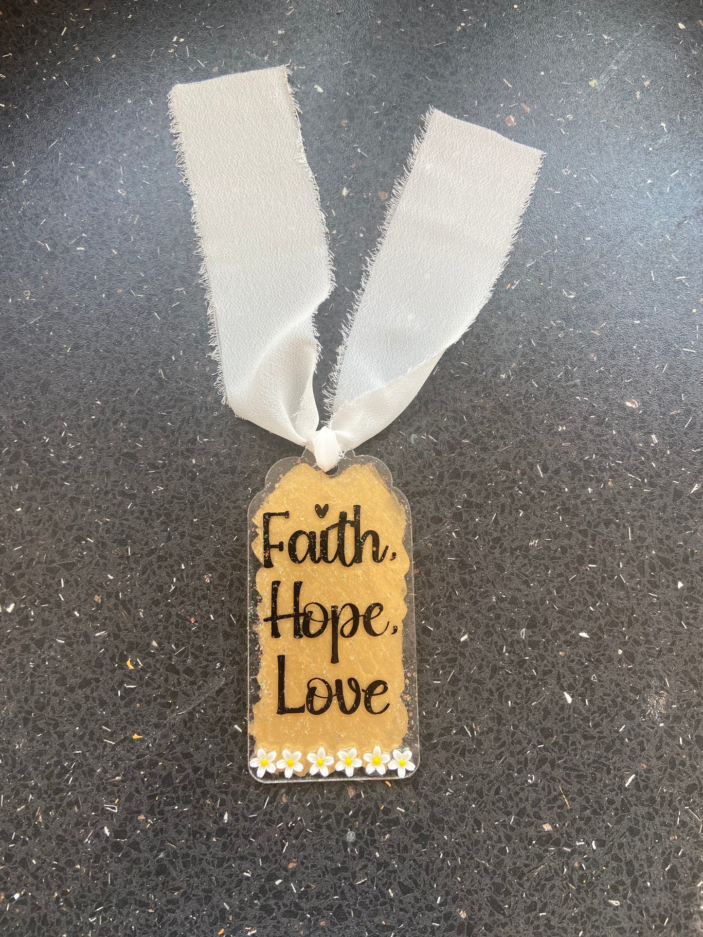 Faith, Hope, Love Arch Acrylic/ Resin Bookmark with Daisies
