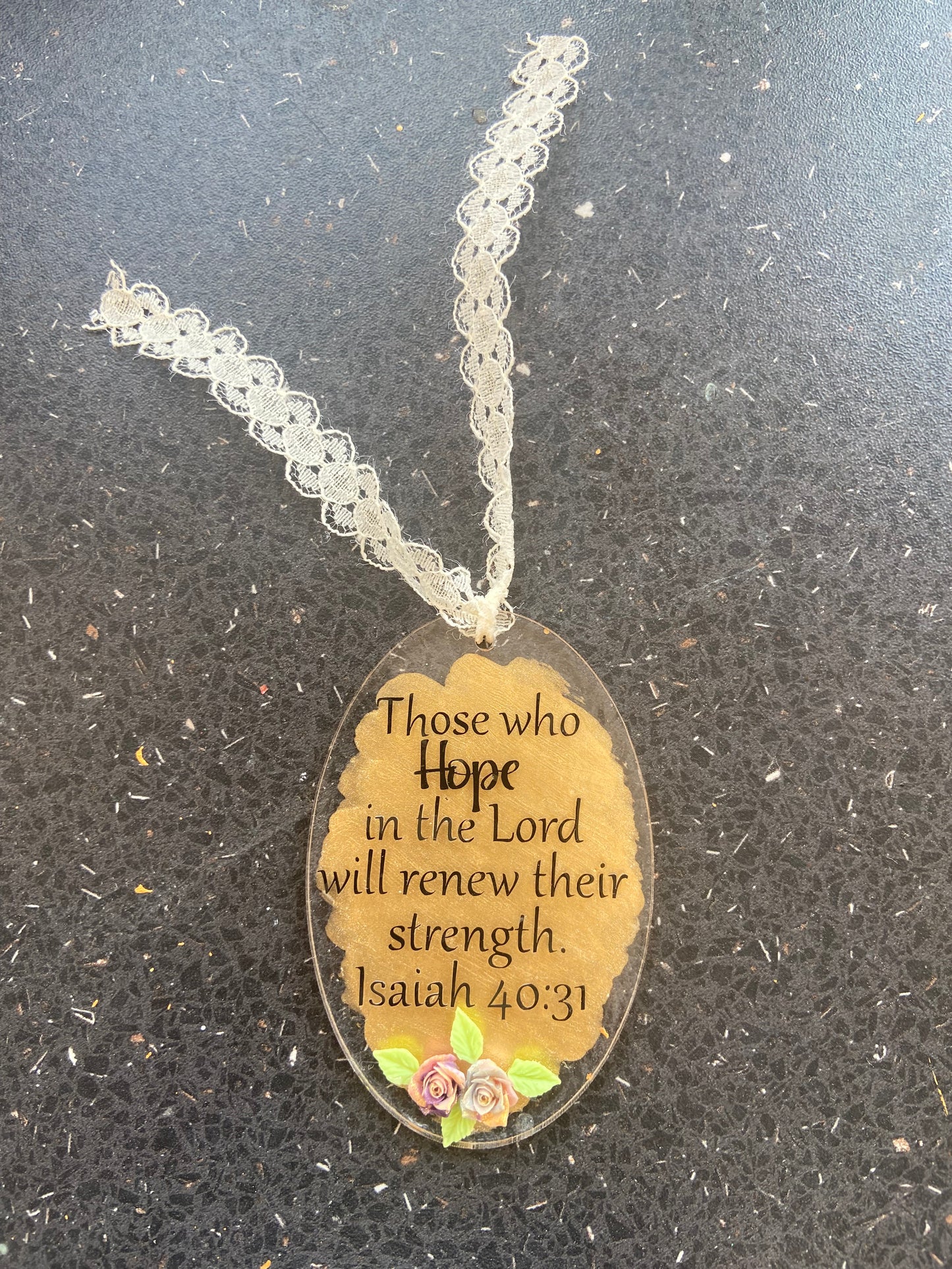 Those Who Hope In The Lord Will Renew Their Strength Oval Acrylic/ Resin Bookmark with Roses