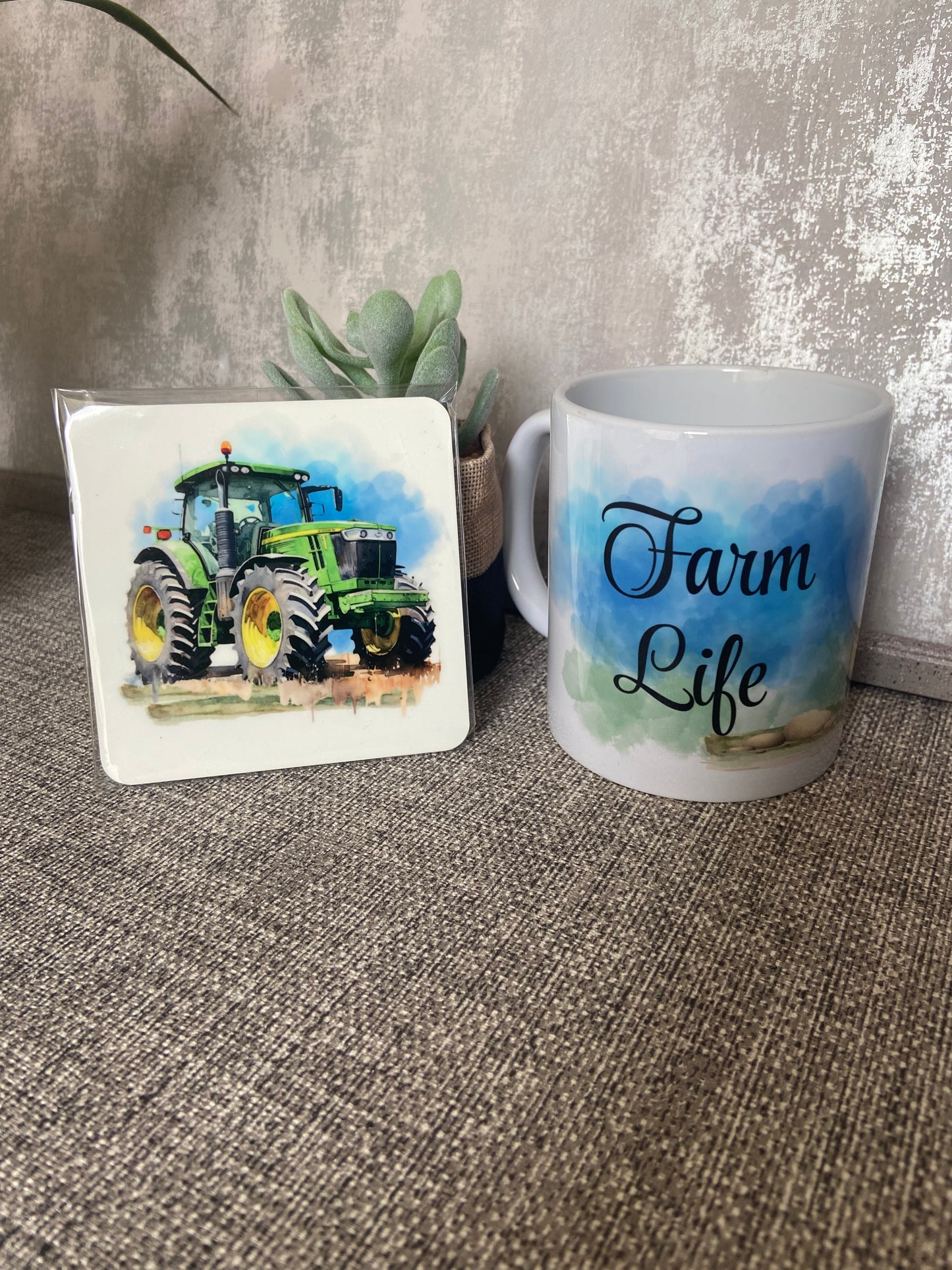 Farm Life - Green Tractor Mug & Coaster Set