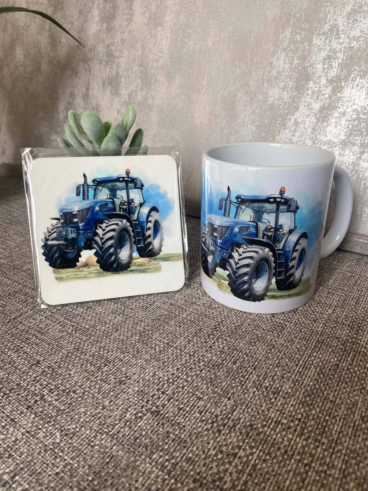 Farm Life - Blue Tractor Mug & Coaster Set
