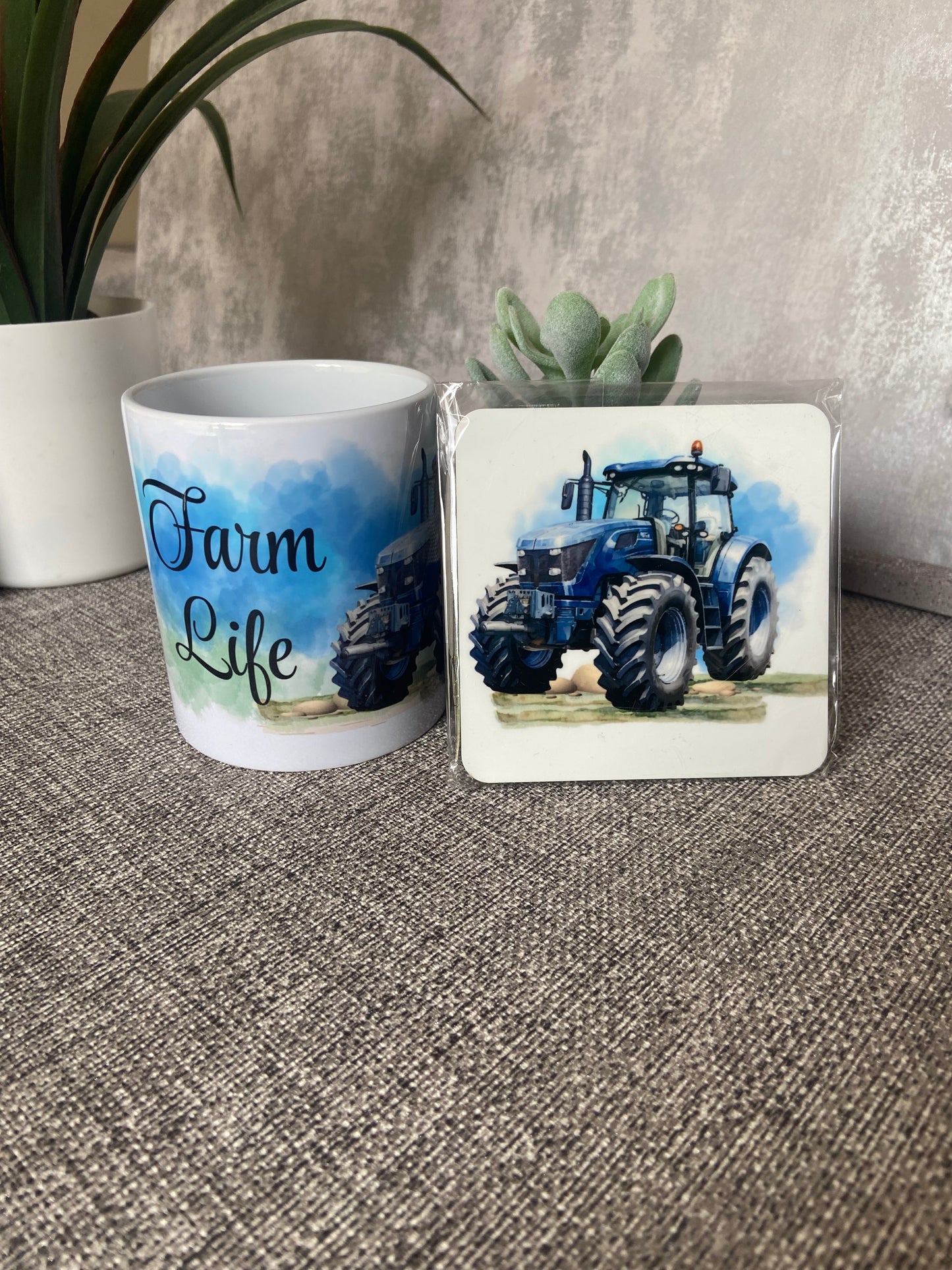 Farm Life - Blue Tractor Mug & Coaster Set