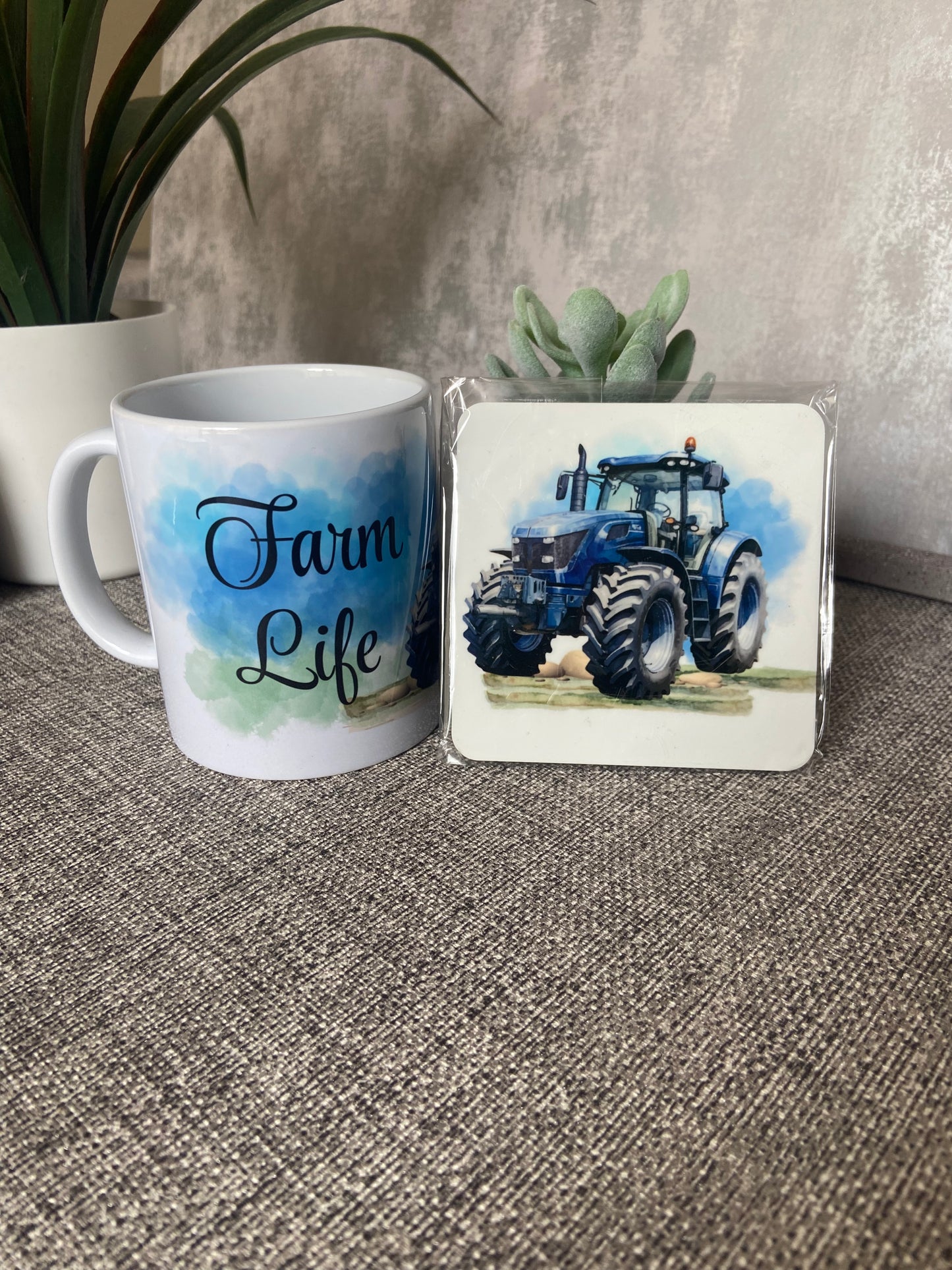 Farm Life - Blue Tractor Mug & Coaster Set