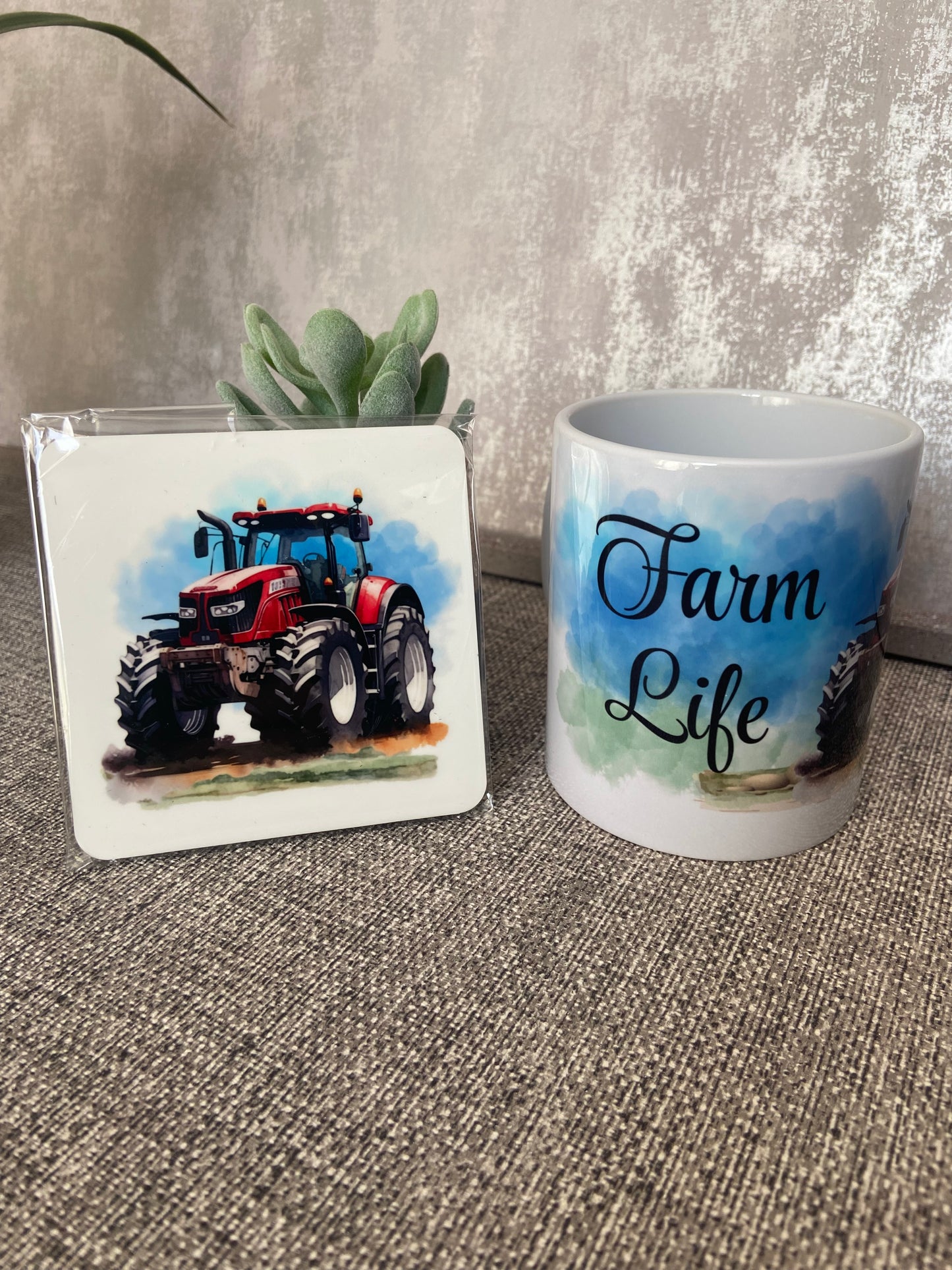 Farm Life - Red Tractor Mug & Coaster Set