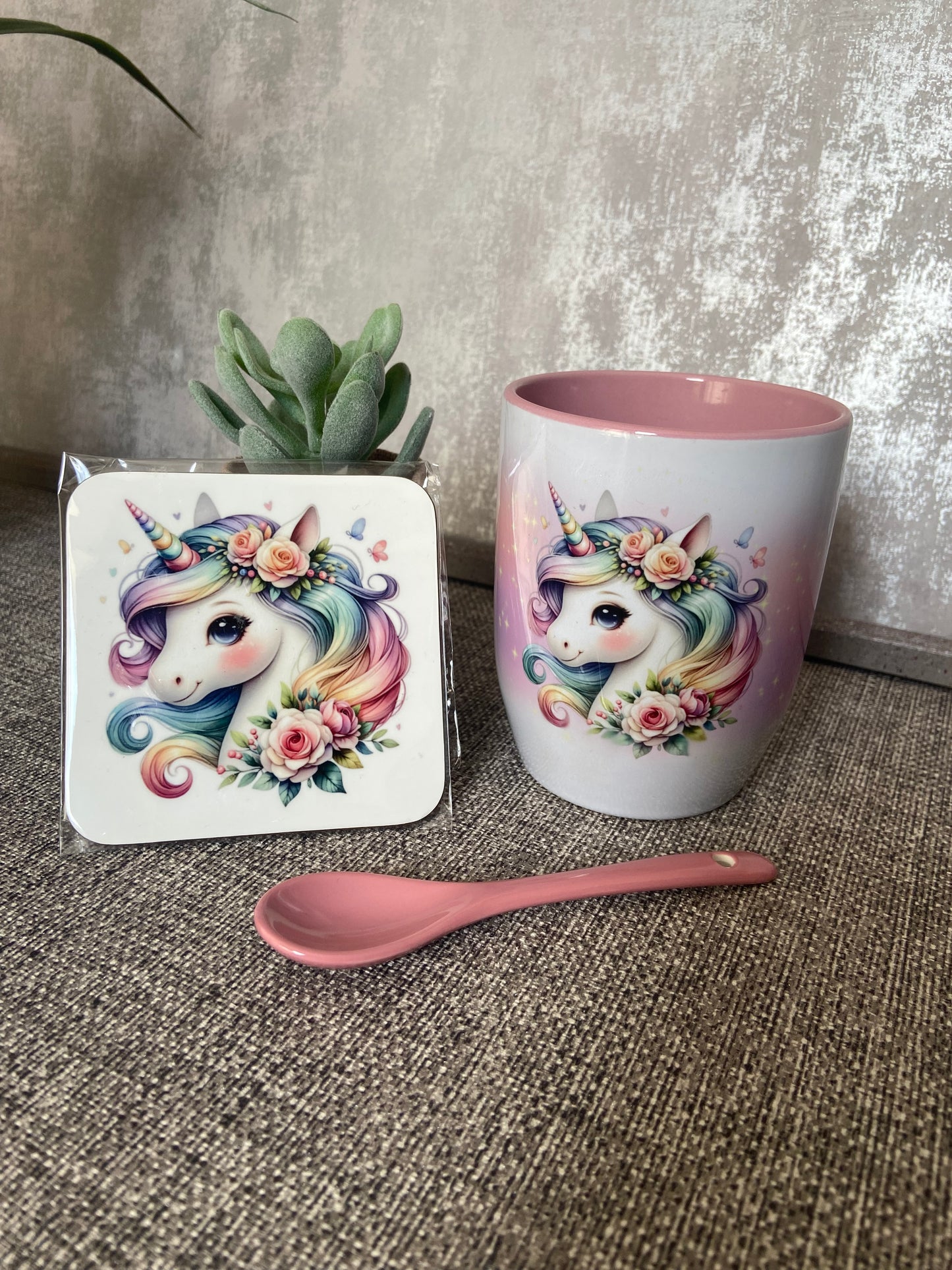 Unicorn Mug, Spoon & Coaster Set