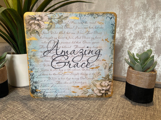 Amazing Grace Wooden Freestanding Plaque 20x20cm
