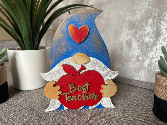 Best Teacher Gnome Wooden Freestanding Plaque