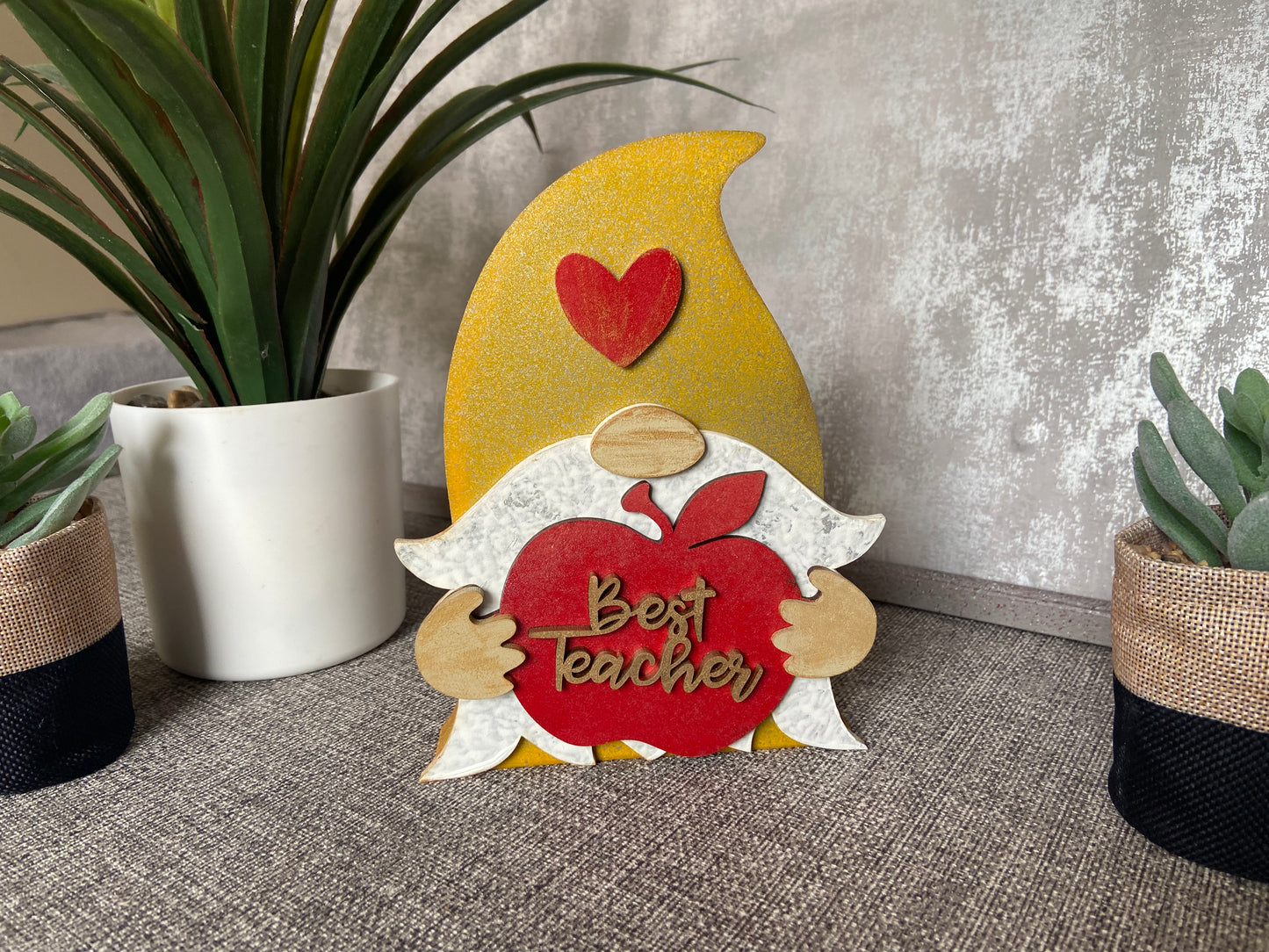 Best Teacher Gnome Wooden Freestanding Plaque