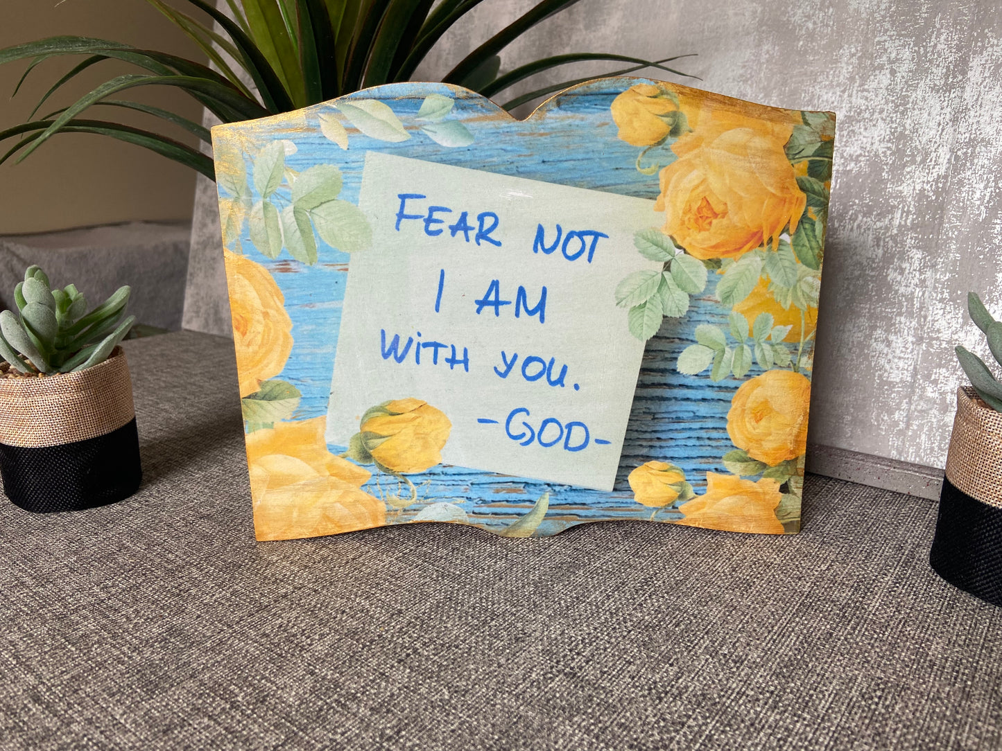 Fear Not For I Am With You - GOD Wooden Book Shape Freestanding Plaque 25x20cm