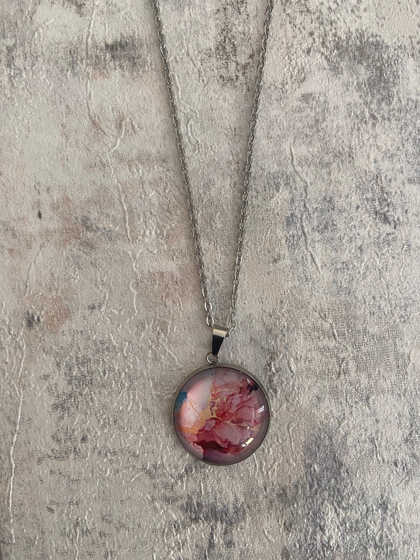 Elegant Liquid Art Coloured 2cm Silver Pendant Necklace (45cm chain) 10 Variations