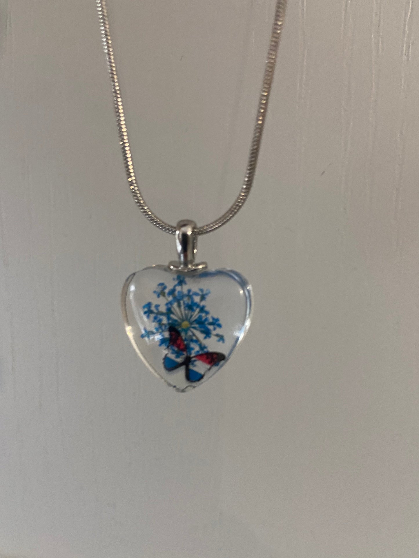 Star Dried Flower Transparent Glass Silver 2x2cm Heart Pendant (60cm chain) 10 Variations