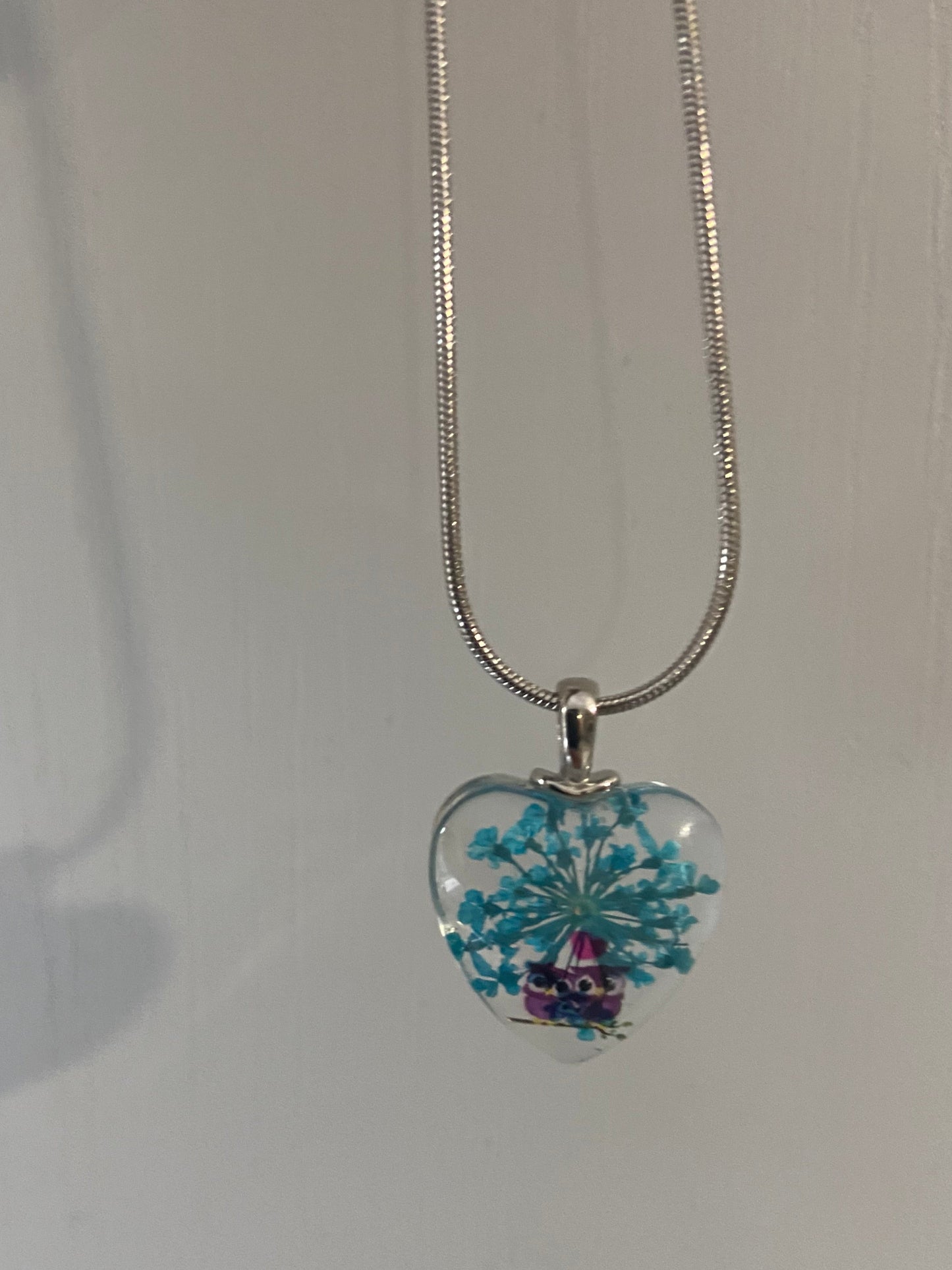Star Dried Flower Transparent Glass Silver 2x2cm Heart Pendant (60cm chain) 10 Variations