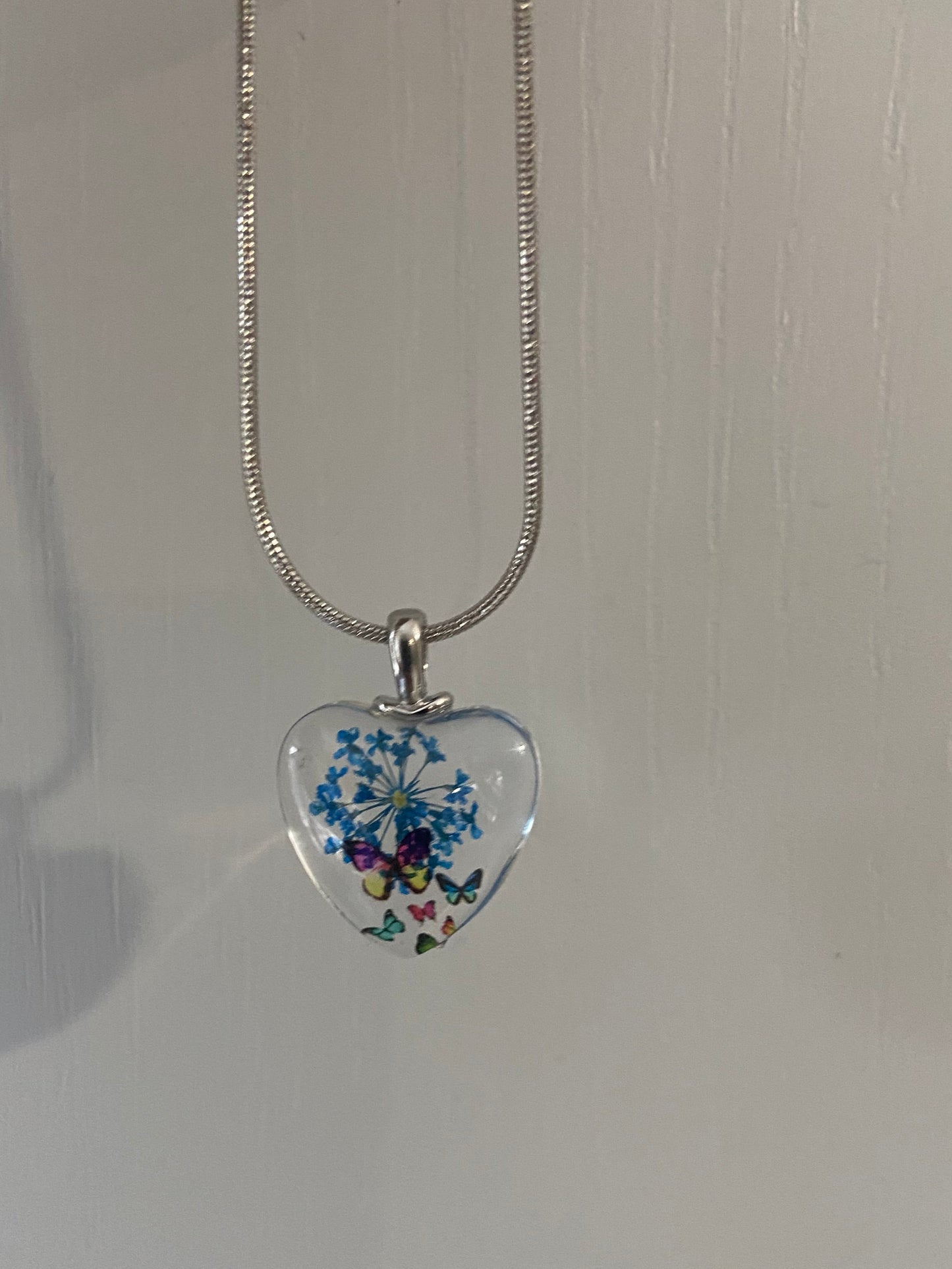 Star Dried Flower Transparent Glass Silver 2x2cm Heart Pendant (60cm chain) 10 Variations