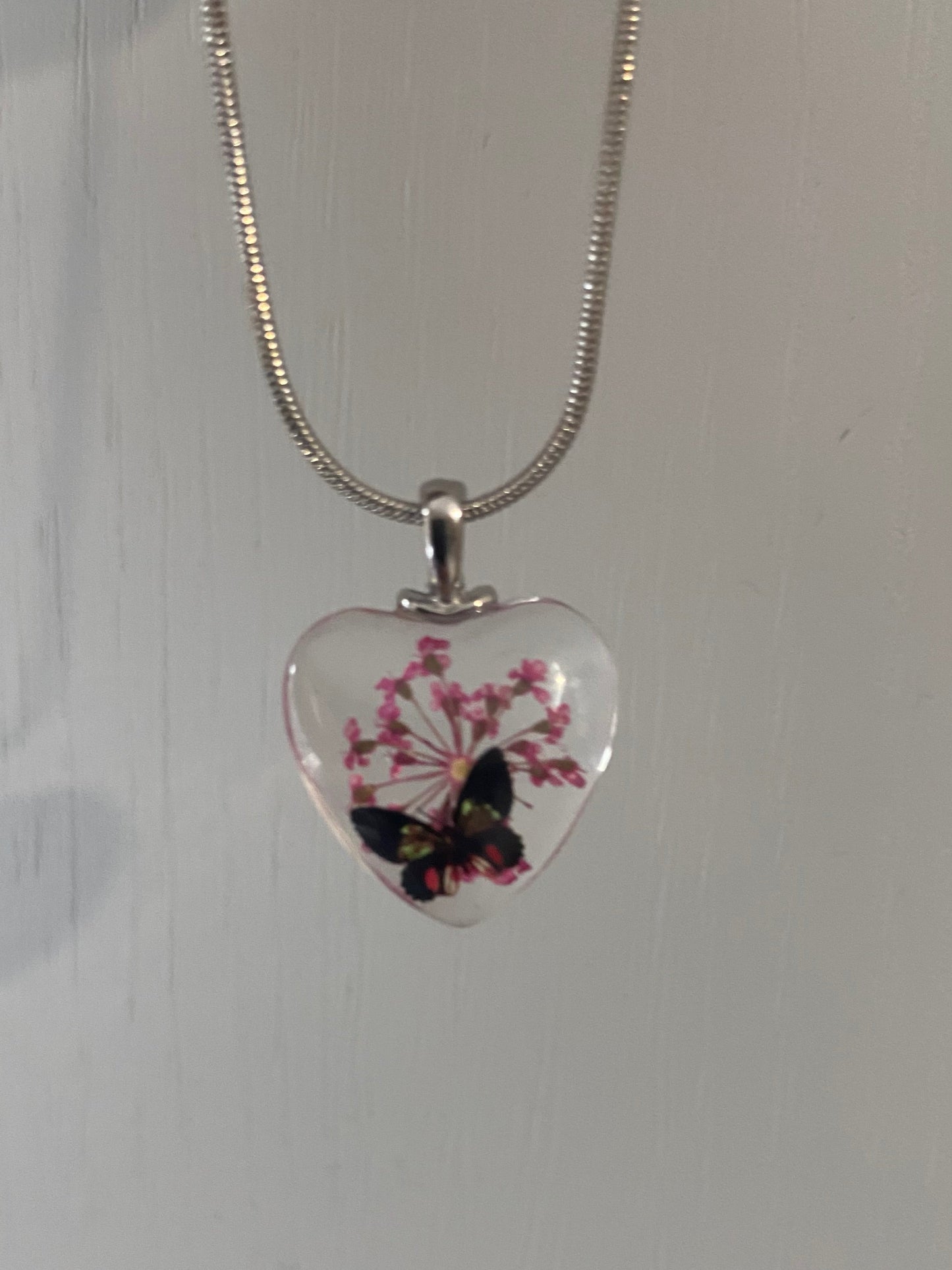 Star Dried Flower Transparent Glass Silver 2x2cm Heart Pendant (60cm chain) 10 Variations