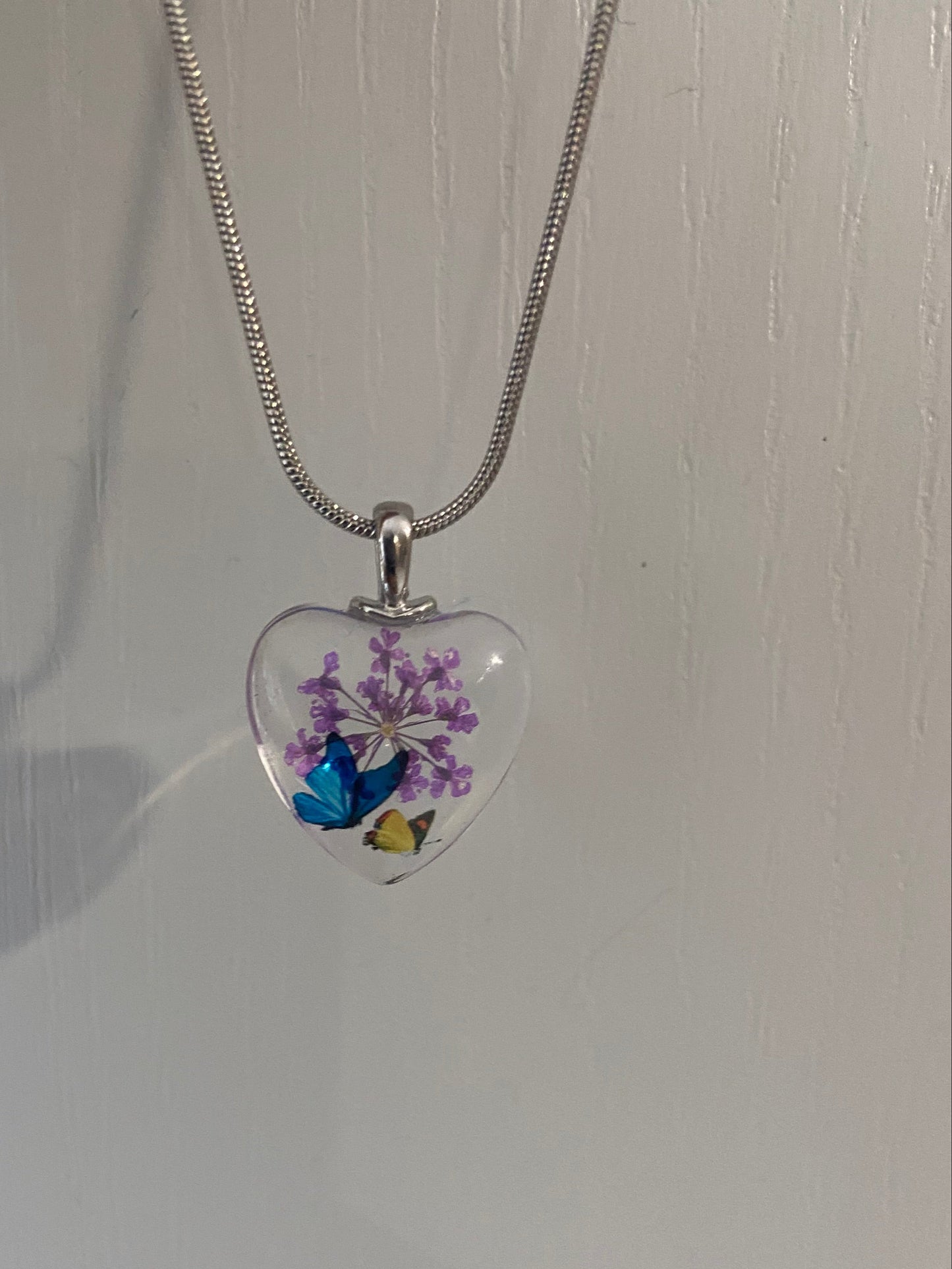 Star Dried Flower Transparent Glass Silver 2x2cm Heart Pendant (60cm chain) 10 Variations