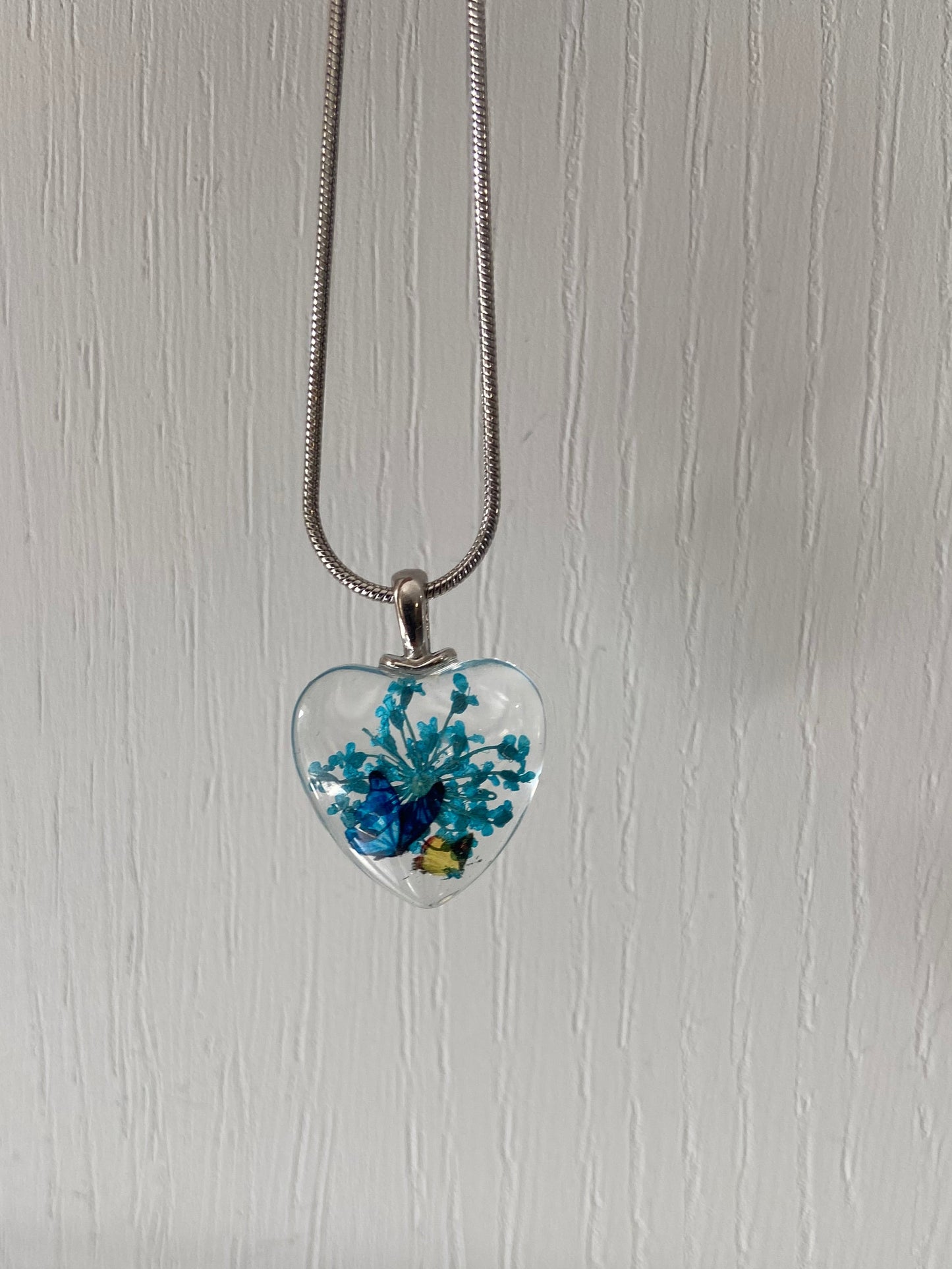 Star Dried Flower Transparent Glass Silver 2x2cm Heart Pendant (60cm chain) 10 Variations