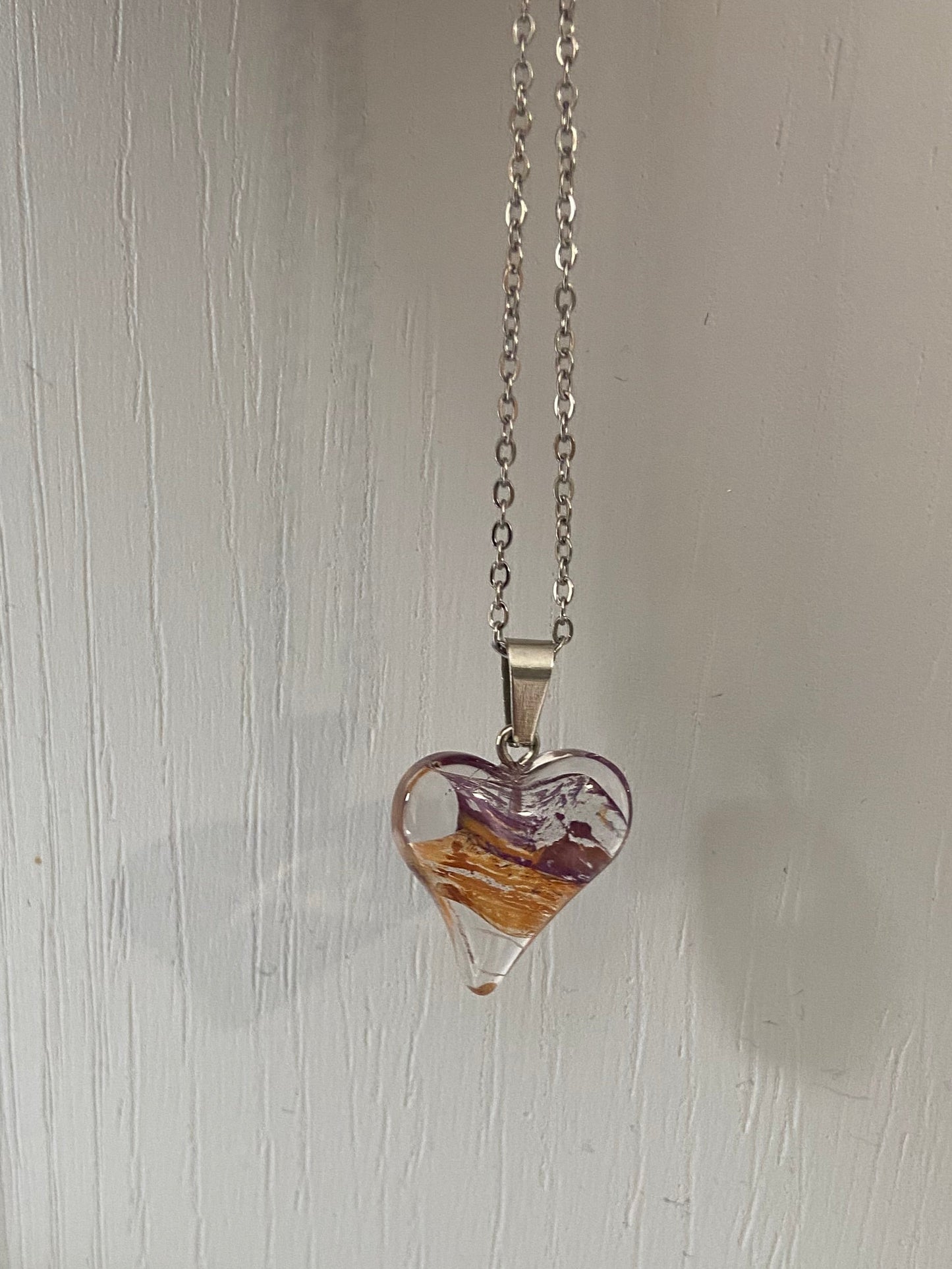 Natual Transparent Colours Crystal Heart Silver 2x2cm Heart Pendant (45cm chain) 10 Variations