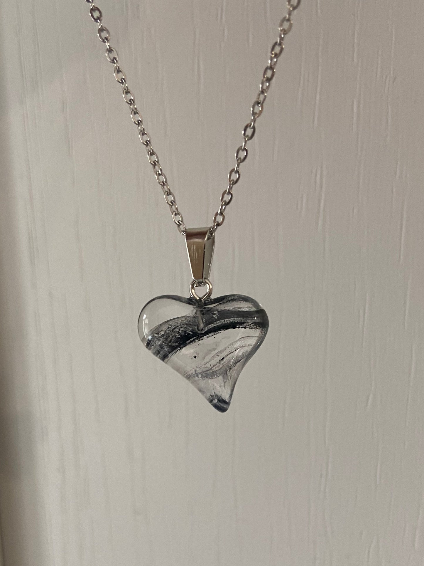 Natual Transparent Colours Crystal Heart Silver 2x2cm Heart Pendant (45cm chain) 10 Variations