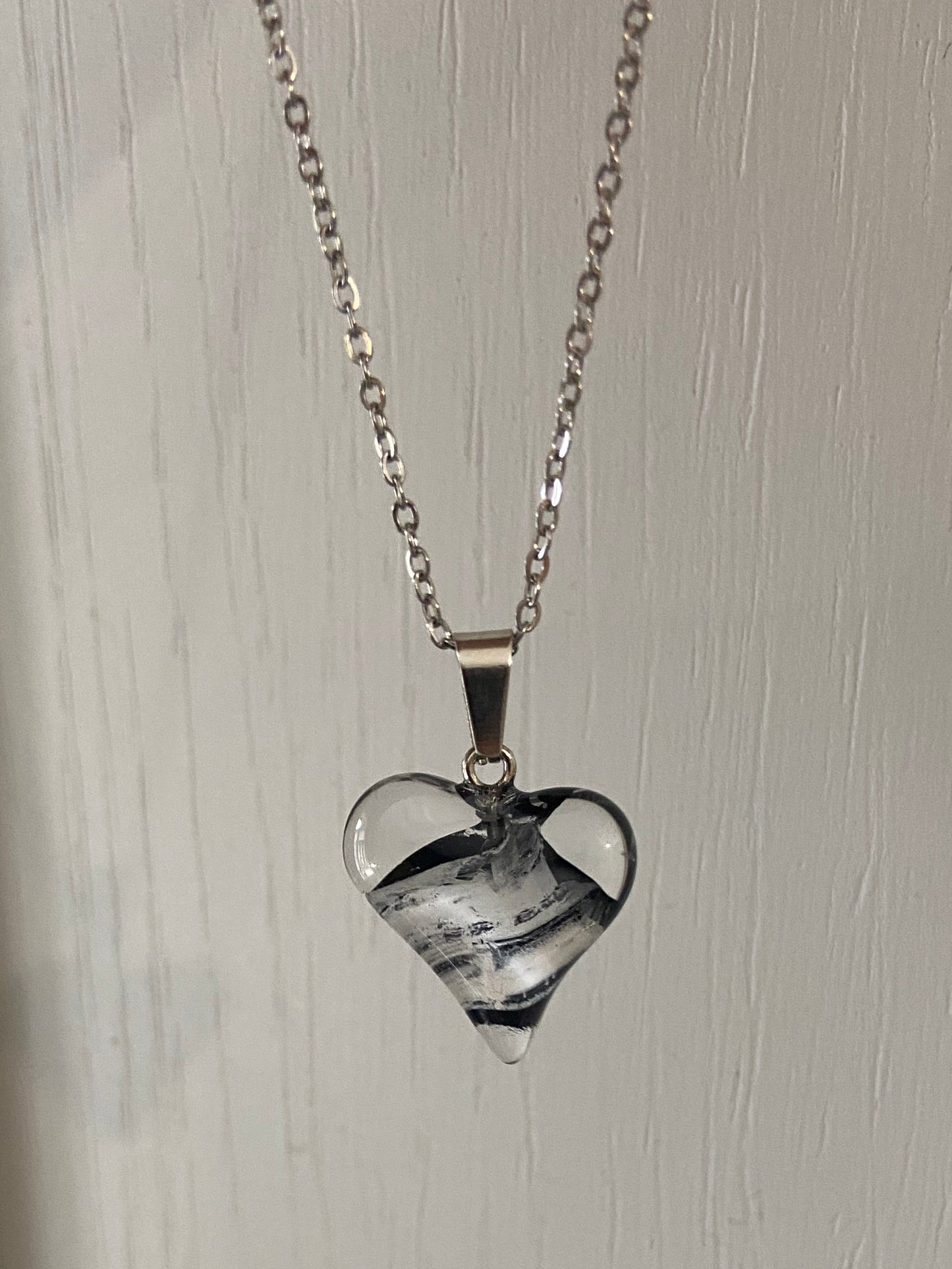 Natual Transparent Colours Crystal Heart Silver 2x2cm Heart Pendant (45cm chain) 10 Variations